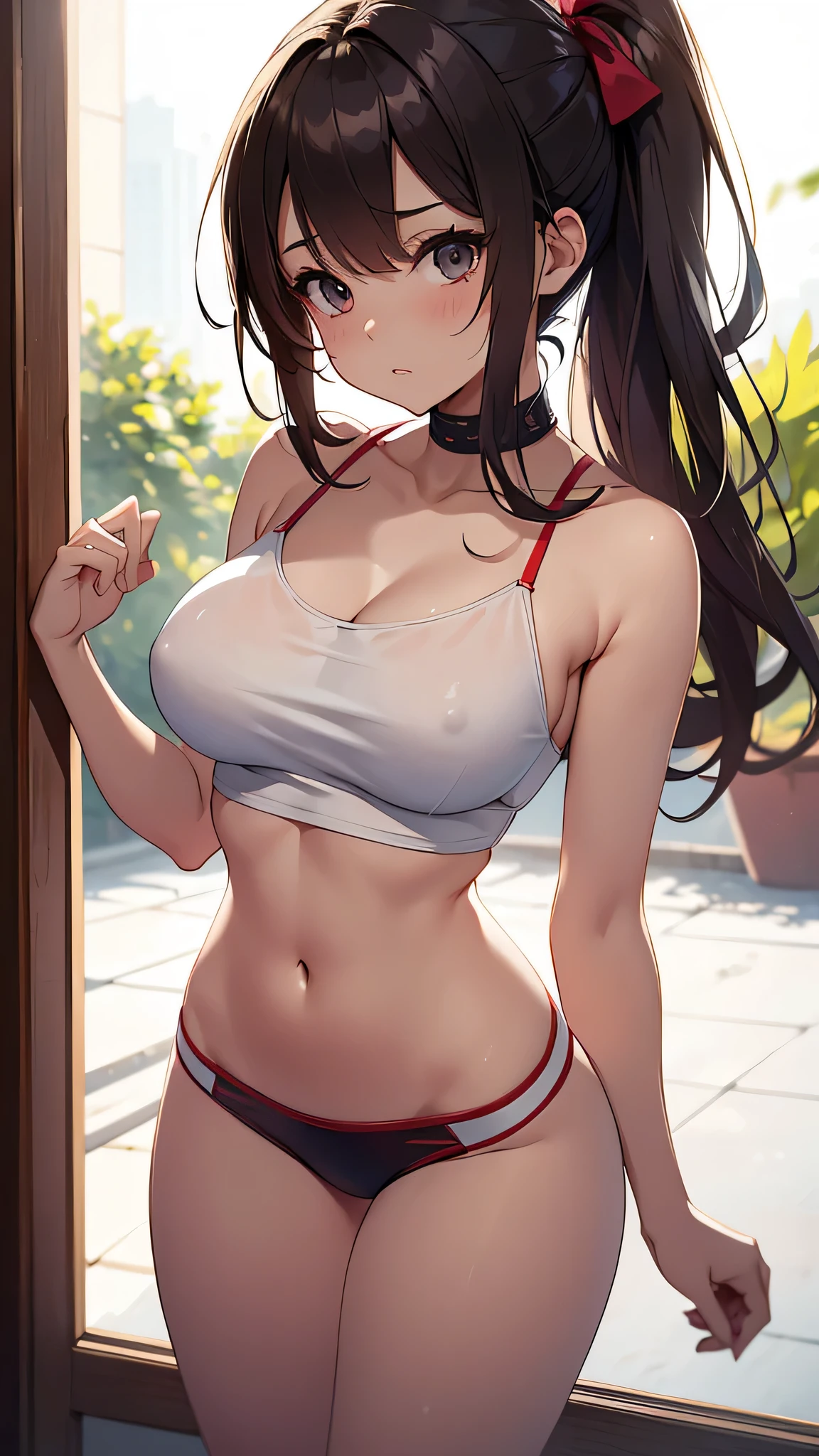 una chica joven muy atrevida alzando su minifalda, showing the viewer his body, poorly placed fire croptop showing part of her medium-sized firm breasts, piernas abiertas, pose sexy,se ven los pezones, sin censura y nsfw, +18, pretty girl possessed by debauchery, literally hot girl,