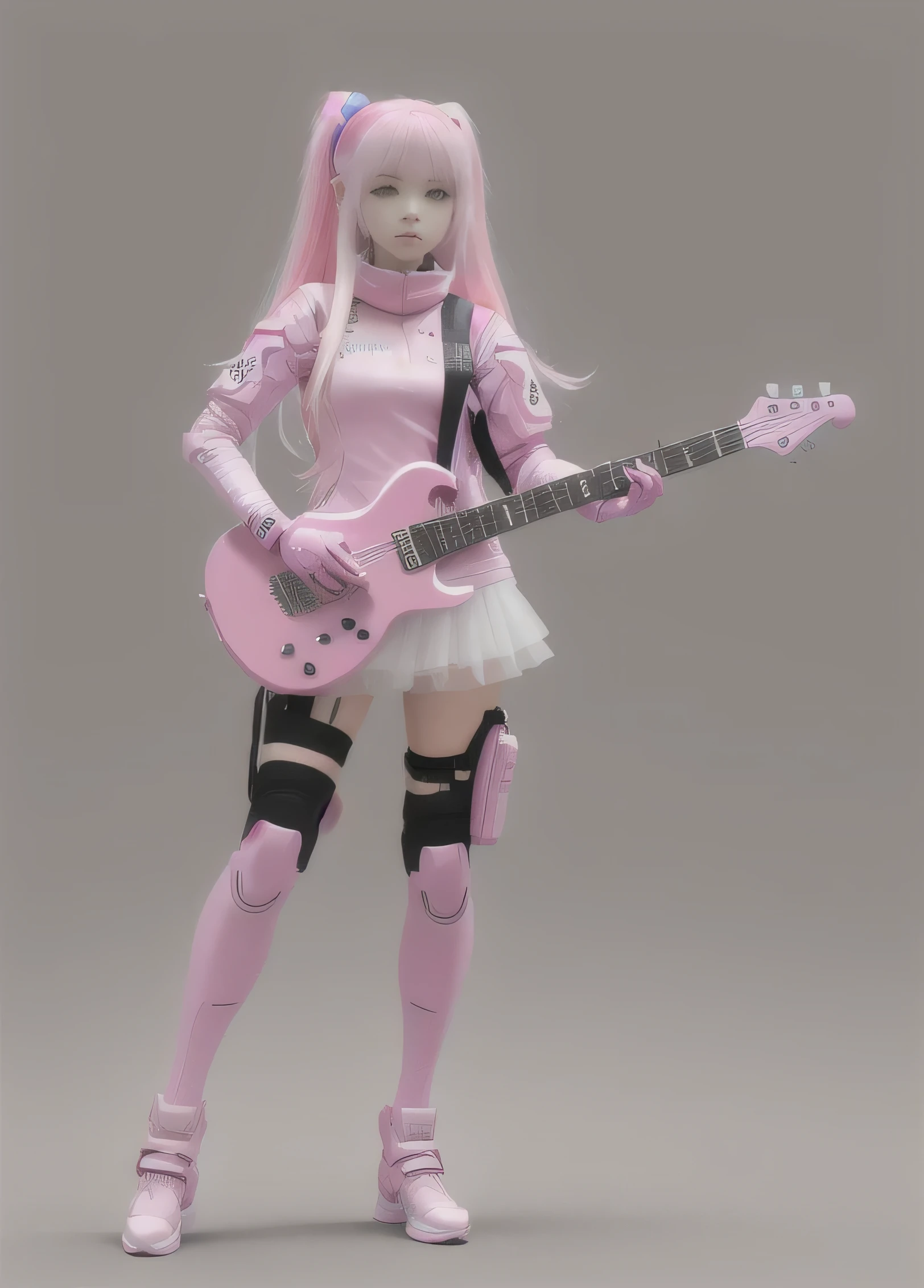araffe with a pink outfit and a pink guitar, m4 sopmod ii girls frontline, e - girl, e-girl, final fantasy 14 style, render of april, big , pink hair , guweiz, guitar concept art, clear outfit design, slick pink armor, 2b, 2 b, pink skin, pink iconic character, guitarist