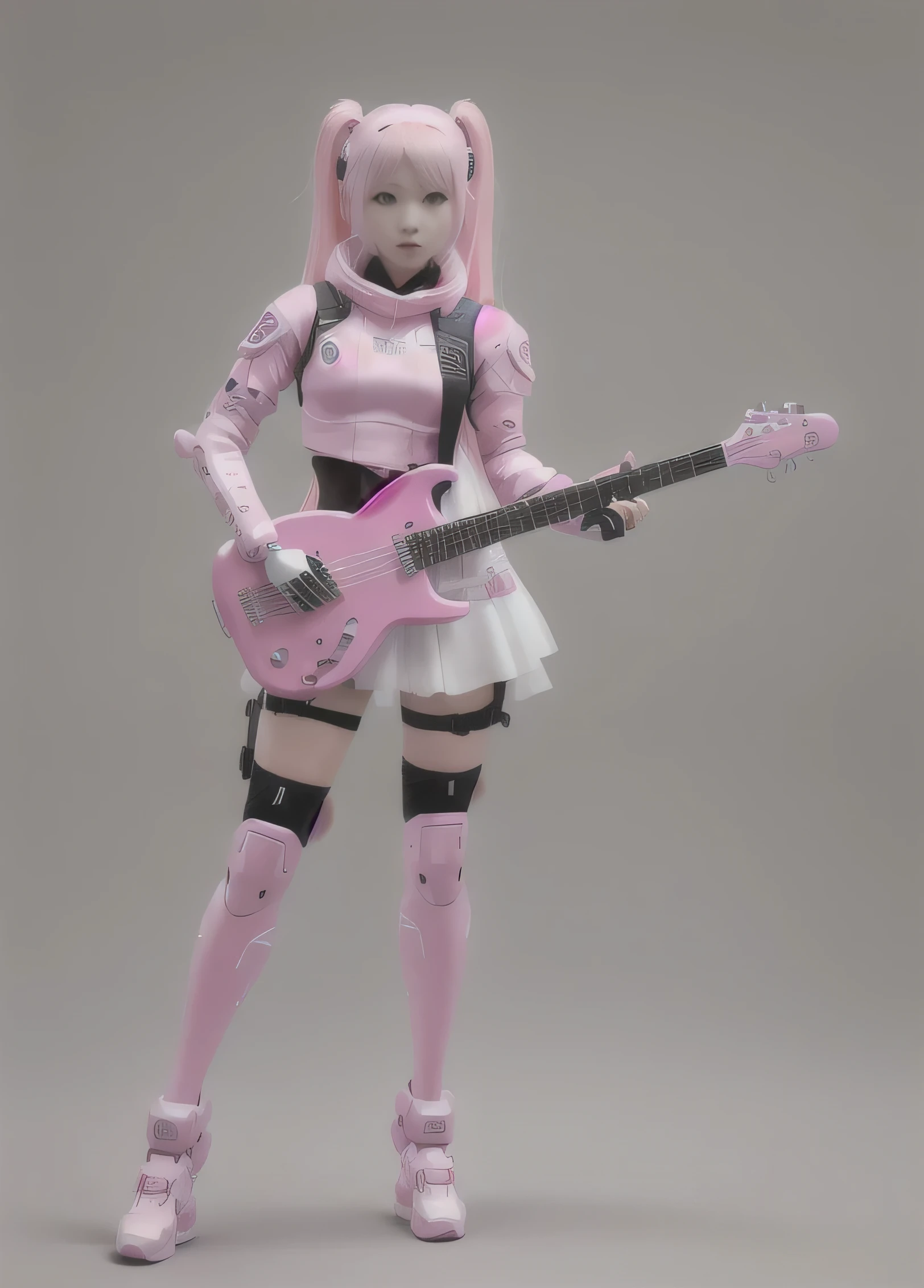 araffe with a pink outfit and a pink guitar, m4 sopmod ii girls frontline, e - girl, e-girl, final fantasy 14 style, render of april, big , pink hair , guweiz, guitar concept art, clear outfit design, slick pink armor, 2b, 2 b, pink skin, pink iconic character, guitarist