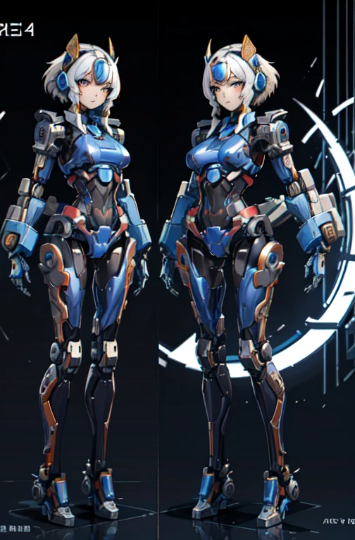 A woman who combines with a transformer to become a mechanical body, Beautiful and cute, Full Body Shot, Beagle mode is also beautiful, Before after