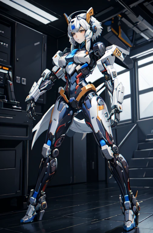 A woman who combines with a transformer to become a mechanical body, Beautiful and cute, Full Body Shot, Beagle mode is also beautiful, Before after