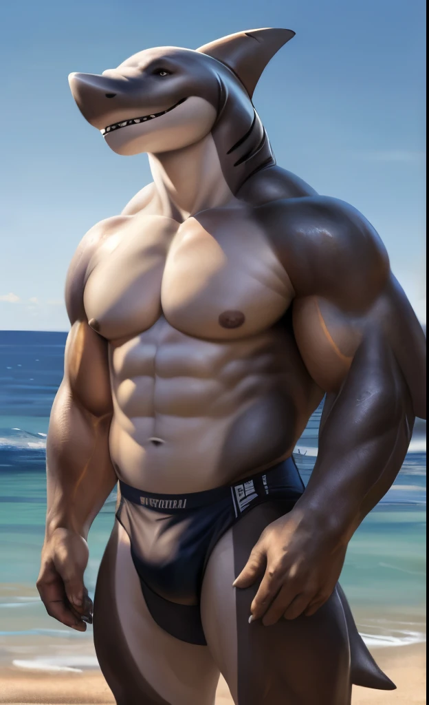 (((HammerheadShark))), anthro, (topless), (swimsuit) (((full body portrait))), showing pecs, showing chest, male, solo, adult, muscular abs, big pecs, (nipples), older, detailed muscles, green scales, strong muscles, huge muscles, (sea background), detailed face, smiling, muscular chest, muscular, (happy face), looking at viewer, bodybuilder body, hunk, beefy, by bruteandbrawn, by raccoon21, by personalami, by chunie, by kenket, (intricate, high detail, film photography, soft focus, RAW candid cinema, photorealism, realistic, photorealistic, analog style, subsurface scattering, masterpiece, best quality, ultra realistic, 8k)