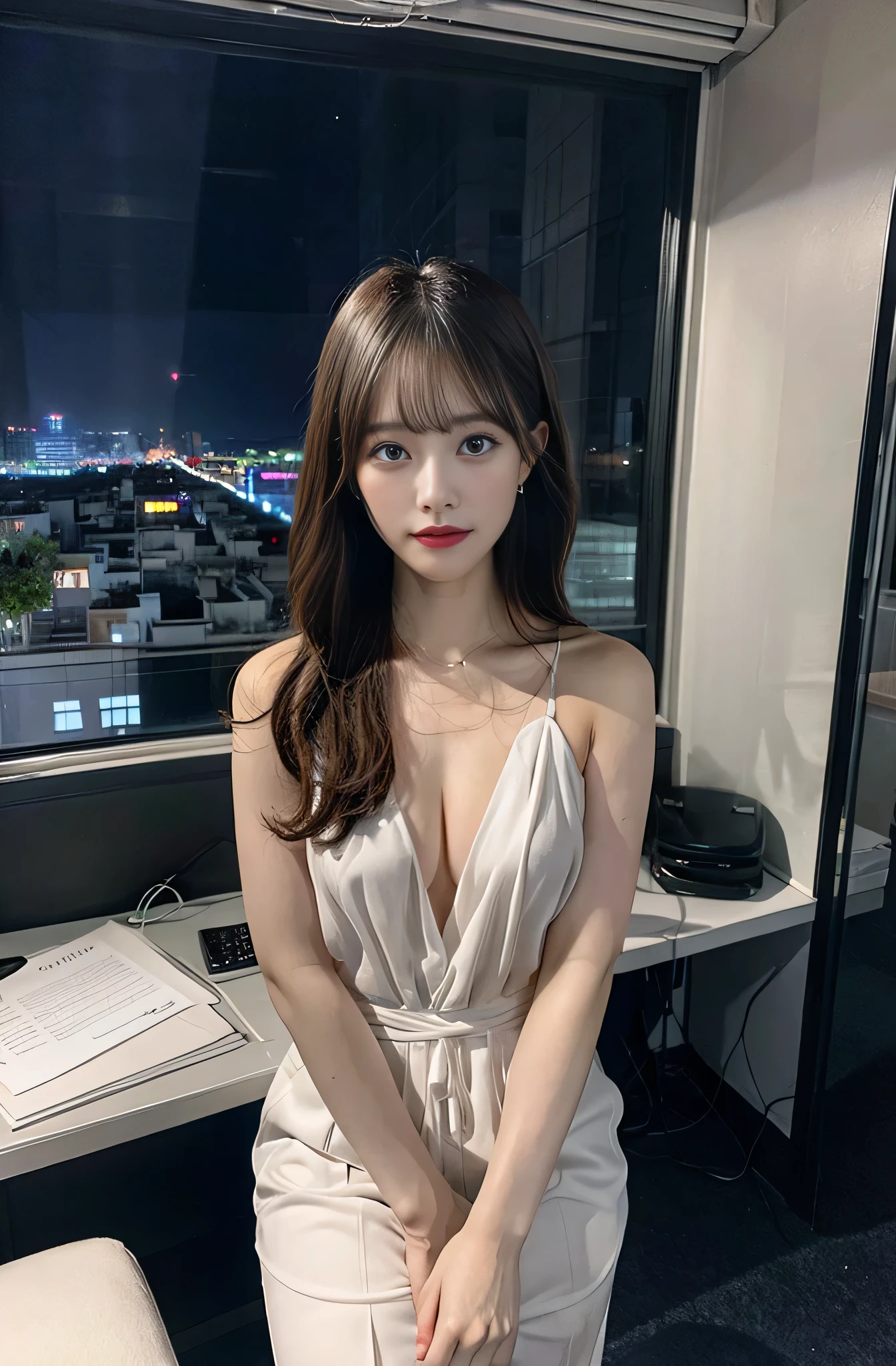 highest quality、Office at night、Completely naked、Surrealism, 8k, Super Detail