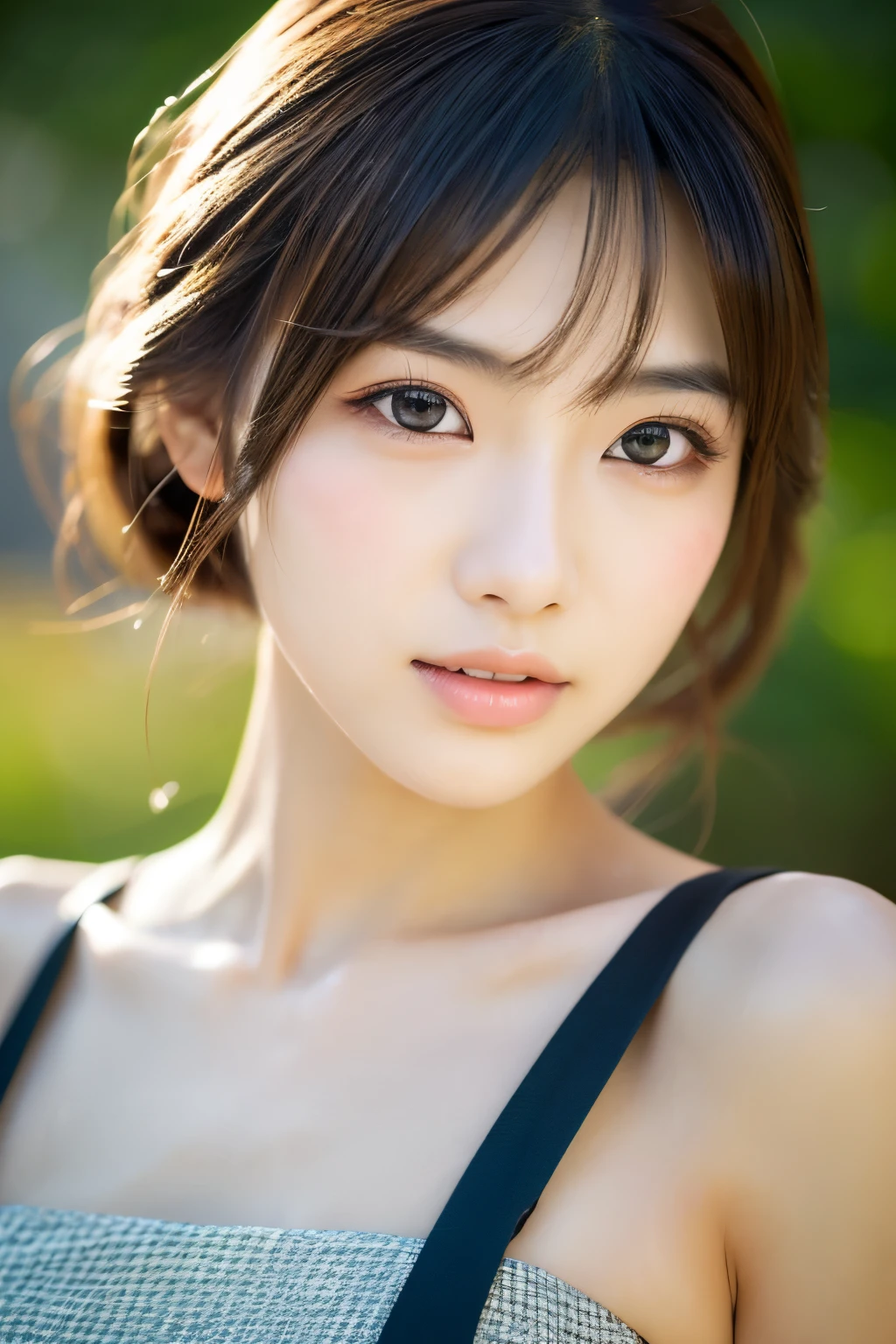 Japanese girl, Photorealsitic, Detailed skin, Detailed lips, Detailed eyebrows, PUPILS SPARKLING, depth of fields, ccurate, Super Detail, Best Quality, hight resolution, Anatomically correct, Textured skin, high details, High quality, short skirt, full body