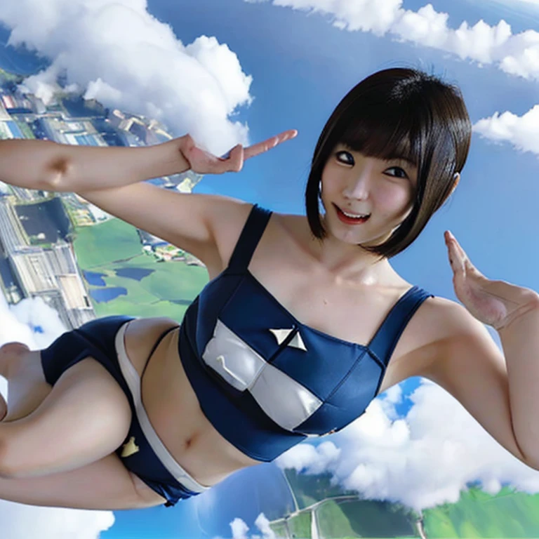 A beautiful woman in her late twenties with a bob cut is skydiving４０００Meters）、She is sensual、Micro Bikini、very sexy swimsuit、They spread their arms and legs、Looks like you&#39;re having a lot of fun.！
