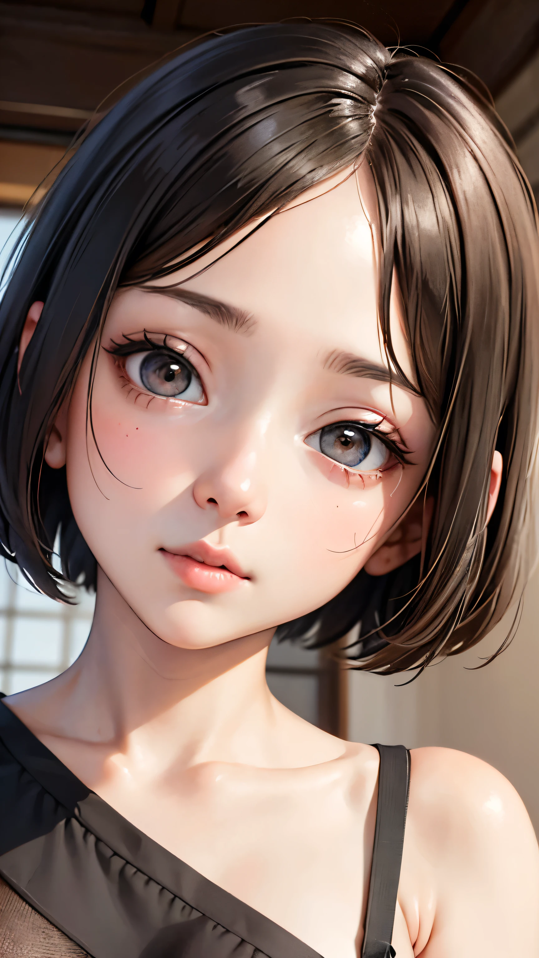 short hairと白のシャツ, short hair, Short hair with bangs, Cute face girl, Cute little face in a portrait, French Bob, White skin!!, Short brown hair and big eyes, Soft Portrait Shot 8k, Beautiful light、Big eyes, Beautiful girl, Young girl with bob cut, Best image quality, Tabletop, Leonardo da Vinci's Notebooks Da Vinci, Leonardo da Vinci's manuscript in the background,See-through gown,