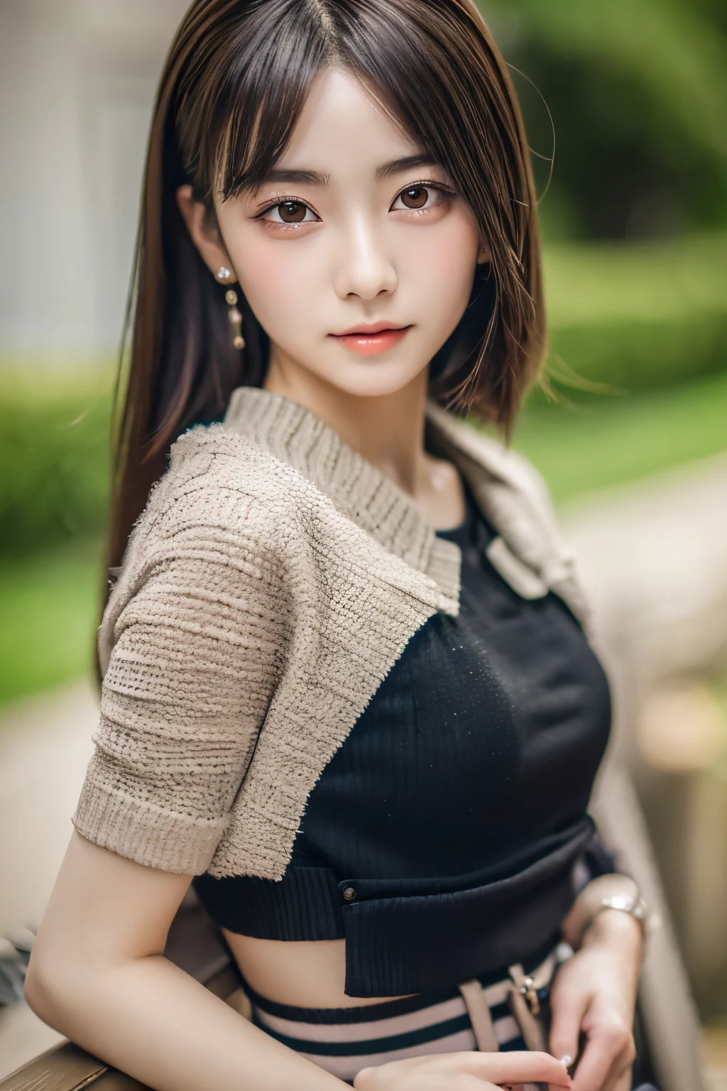 Japanese girl, Photorealsitic, Detailed skin, Detailed lips, Detailed eyebrows, PUPILS SPARKLING, depth of fields, ccurate, Super Detail, Best Quality, hight resolution, Anatomically correct, Textured skin, high details, High quality, short skirt, full body