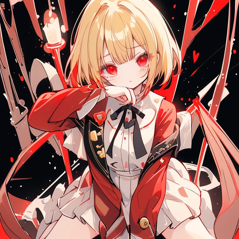 Second Dimension、beautiful girl、Spread your legs、Blonde、Red Uniform、Bobcut、Red Eye