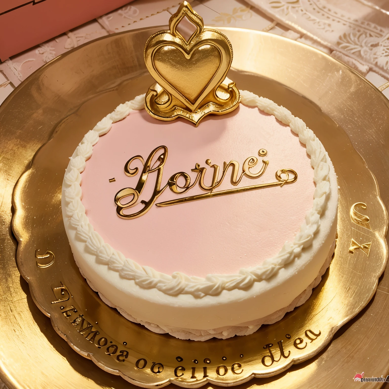 Logotipo confeitaria com o nome "viviane dias" na cor rosa pastel e dourado