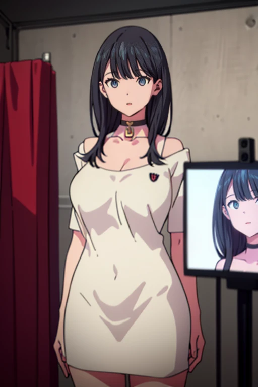 1 girl,Browsing Caution,(((Large Machine-Made Choker))), high,Huge breasts, clavicle, Glowing purple eyes,Absurd, brainwashing,Hollow Eyes, ((Expressionless,Emotional erasure)),whole body像,((stand up, Standing still)), (highest quality、4K、8k、High resolution、Must have:1.2)、Very detailed、(reality、It is realistic.、Realistic:1.37)、Ticker、Hyper HD、Studio Lighting、Ultra High Definition Paint、Sharp focus、Physically Based Rendering、Extreme Detail、Professional specifications、Vibrancy and color、Blurred、Sports portrait、landscape、Horror Style、Anime Big Tits、SF、photograph、Concept Artist、Five Fingers, Perfect body,  {{{masterpiece}}}, {{{highest quality}}}, {{Very detailed}}, {shape}, {{Very delicate and beautiful}},Improved cost performance、All Roles、Canon 5D MK4でphotograph、photograph, whole body、White background、salute