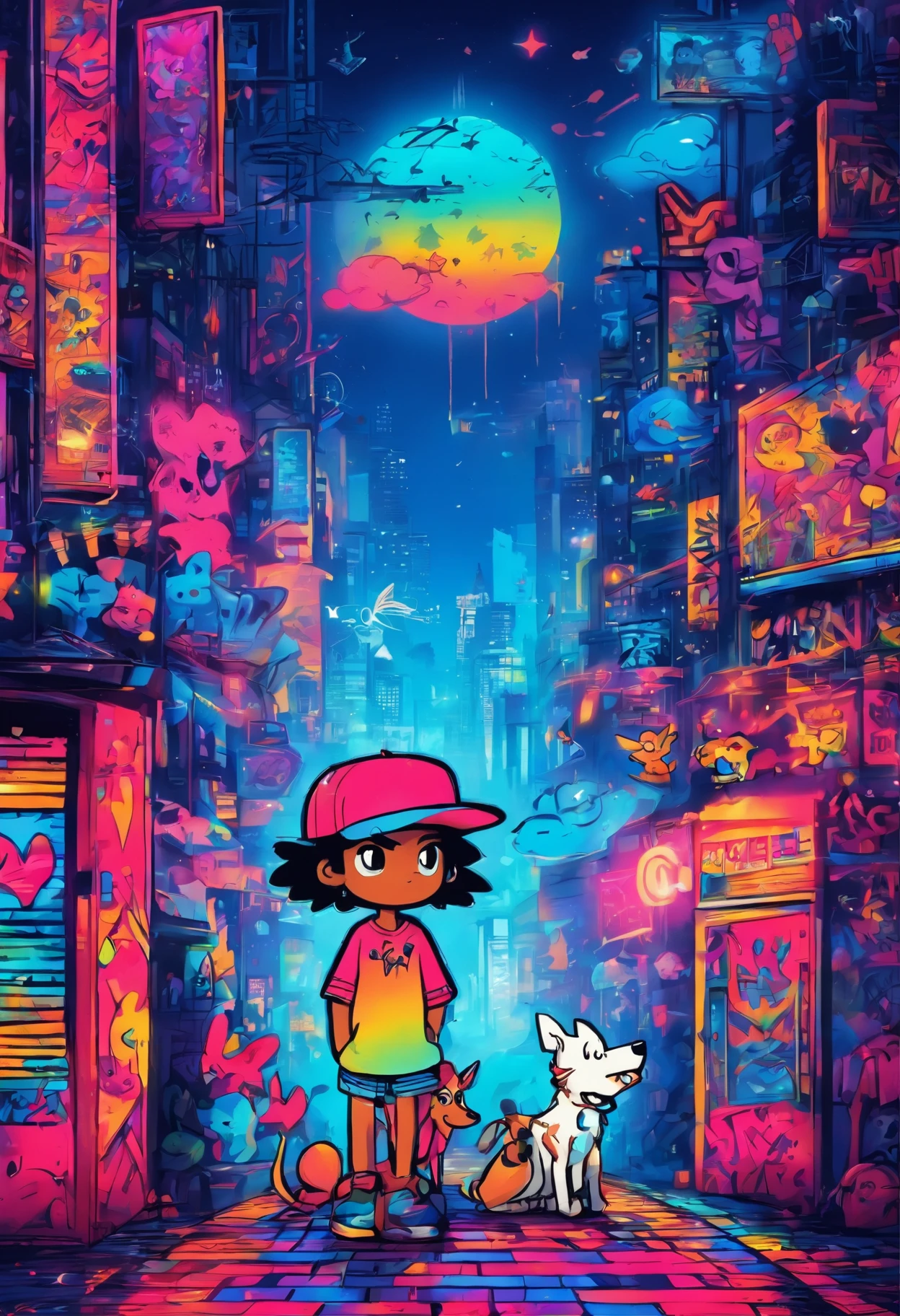 There was a cute one with a dog, Fique em uma rua tranquila da cidade,Arte de graffiti bonito em tela cheia,Drawn approximate lines by Mr... Graffiti e Keith Haring, Azul pequeno, Stickman, jovem, bonitinho, antropomorfo, ,sketches, Sharpie-Illustration, MBE-Illustration, Linhas em negrito, Estilo de beleza Grunge, Mixed patterns, Text and emoji installations,32 TSD.