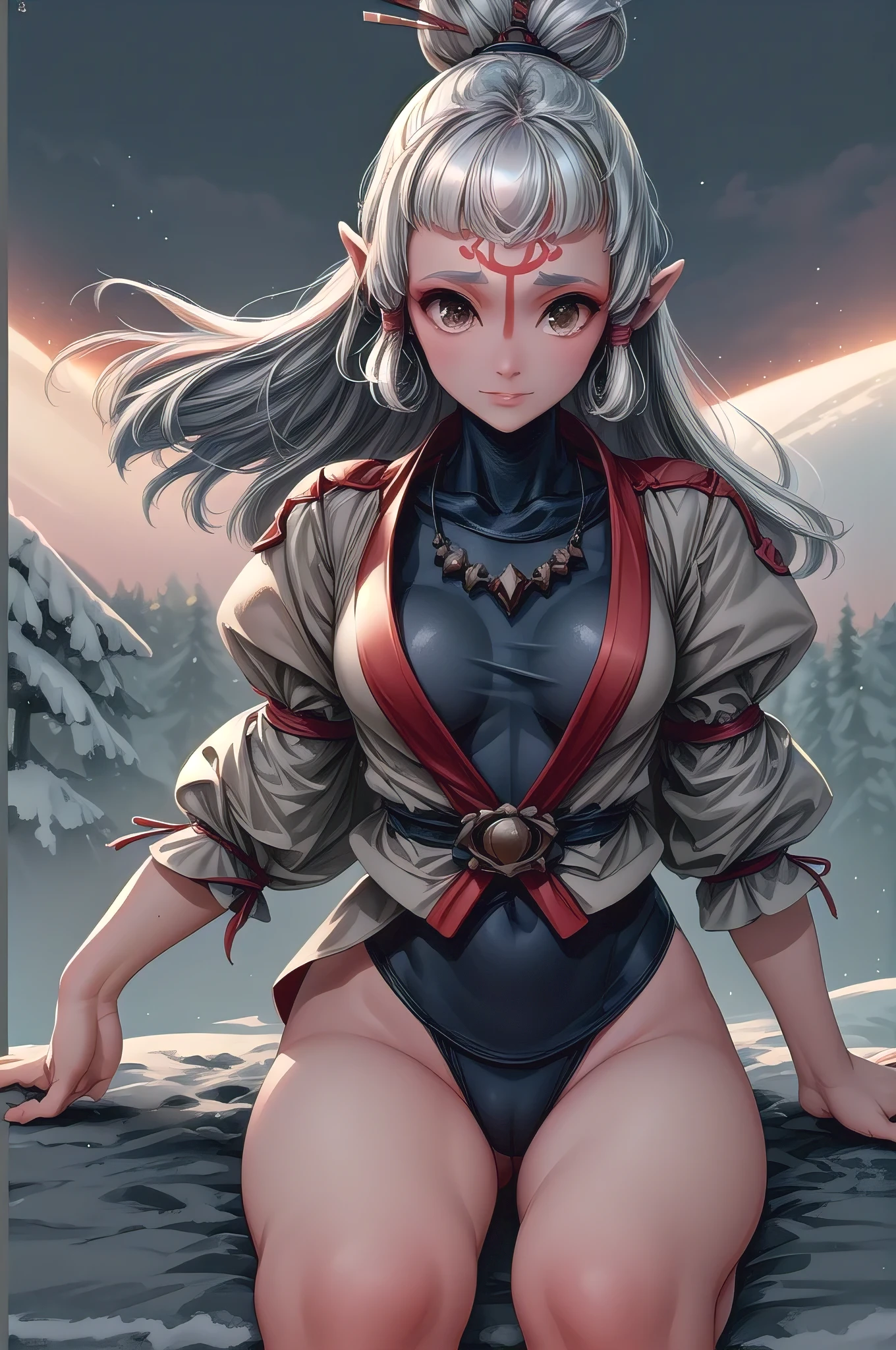 (masterpiece, best quality:1.2), solo, 1girl, Paya, expressionless, looking at viewer, ahoge, bodysuit, outer space, (dynamic pose:1.0),happy,smile,(centered,scale to fit dimensions,Rule of thirds), ((snowy pine forest at night)), with dark stormy clouds,winter,scenery:1.25,((snow forest background)),Christmas tree, highres,sharp focus,(ultra detailed,extremely detailed),(photorealistic artwork:1.37),(extremely detailed CG unity 8k wallpaper),(((vibrant colors,vibrant theme))),(intricate),(masterpiece),(best quality), Sitting

