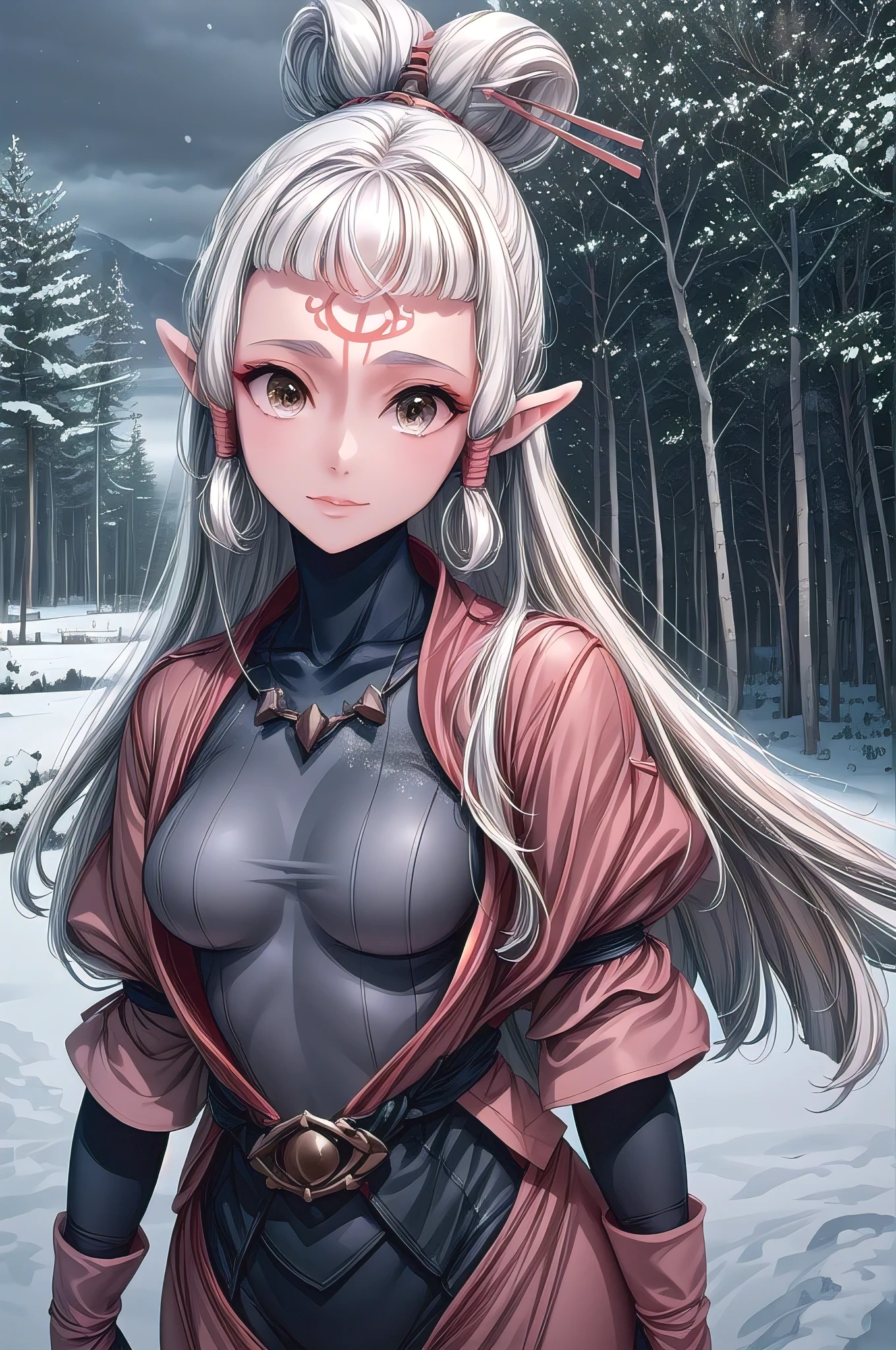 (masterpiece, best quality:1.2), solo, 1girl, Paya, expressionless, looking at viewer, ahoge, bodysuit, outer space, (dynamic pose:1.0),happy,smile,(centered,scale to fit dimensions,Rule of thirds), ((snowy pine forest at night)), with dark stormy clouds,winter,scenery:1.25,((snow forest background)),Christmas tree, highres,sharp focus,(ultra detailed,extremely detailed),(photorealistic artwork:1.37),(extremely detailed CG unity 8k wallpaper),(((vibrant colors,vibrant theme))),(intricate),(masterpiece),(best quality),
