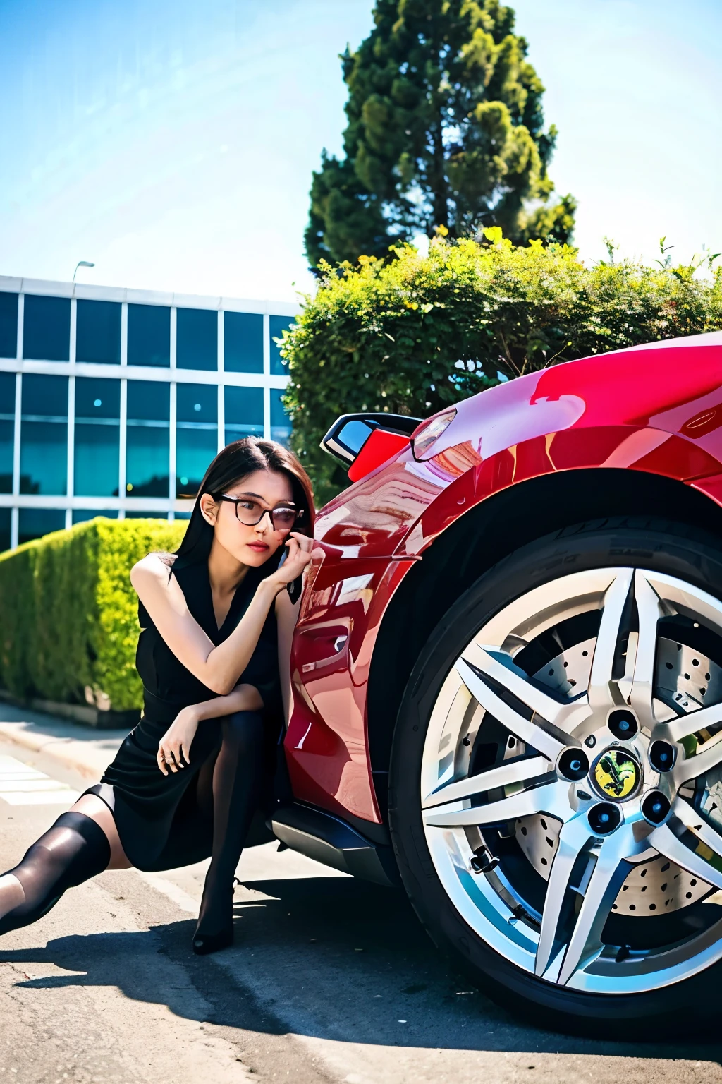 CREATE GREEN FOUND ON FRONT OF BLACK BMW AND FERRARI RED