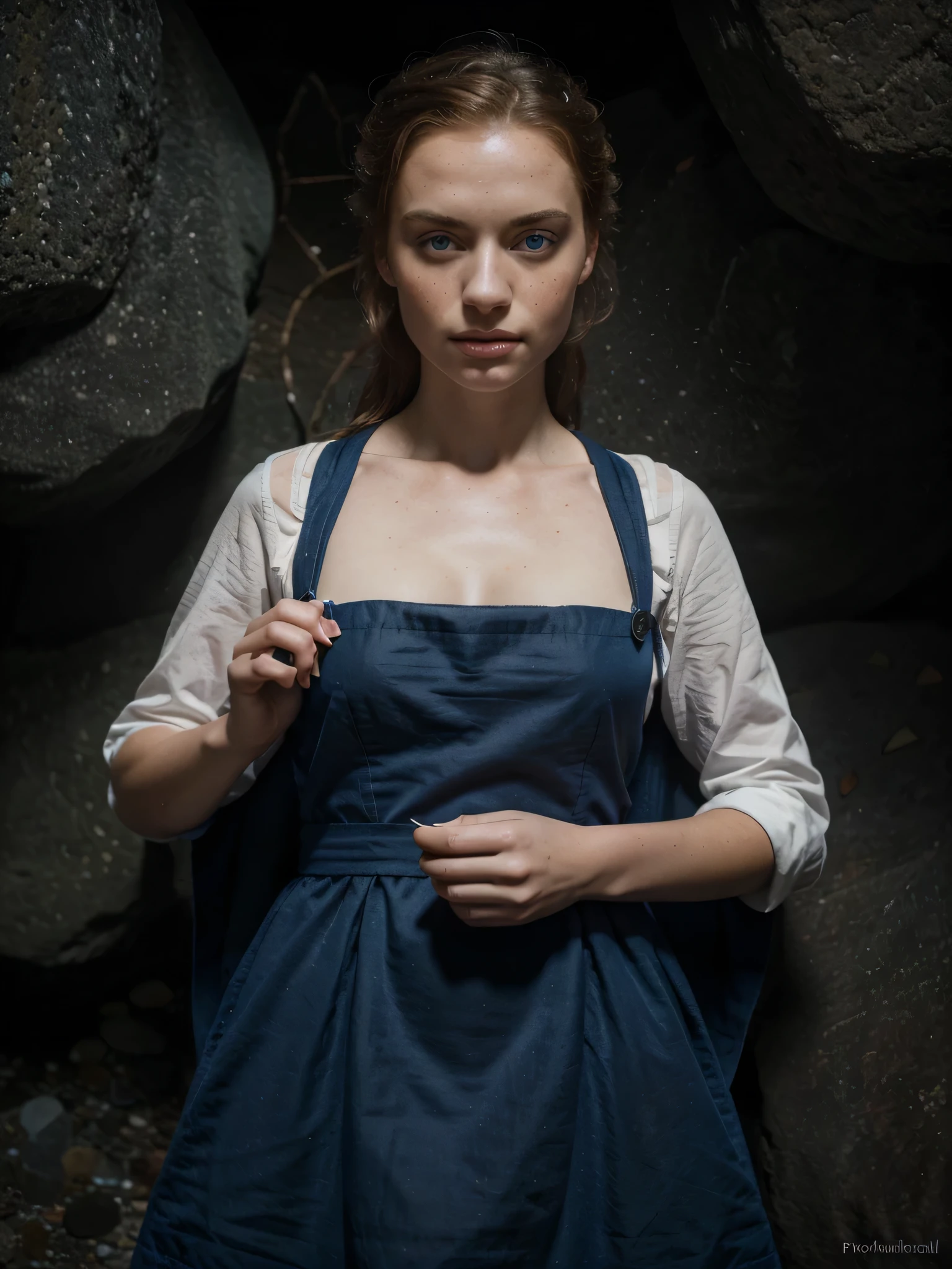stars, standard, freckled face, automatic white balance, intersting lights and shadows, hyperdetailed, meditation, clamps, high quality photo, witches, (photorealistic:1.4), blue eyes, ((masterpiece)), pinafore dress, antagonist, road, rocks, ultra detailed eyes, overhaul,