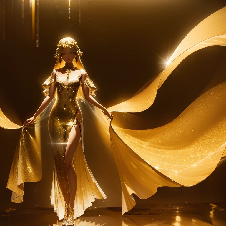 Girls in gold, almost transparent dresses, guru－Pselphy－, Full Body Shot