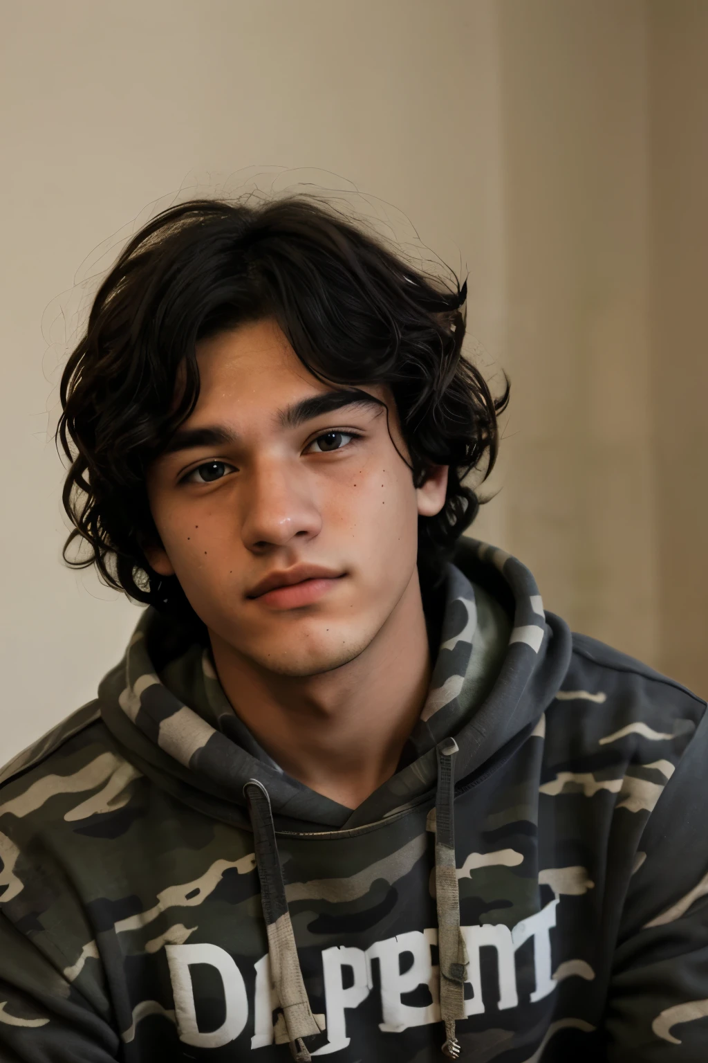 male around 14
darkish skin
black hair
Curly very short hair
brown eyes
imperfect skin
gentle eyes
camo hoodie
Named Anthony
Cute
Muscle