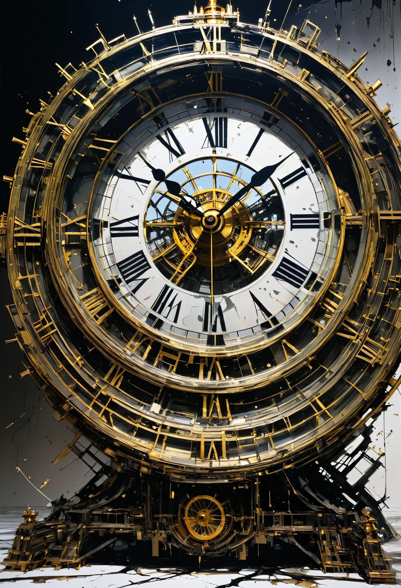 Forgotten gateway to time and space, (1 big broken clock), masterpiece clock, by Yoji Shinkawa, best quality, masterpiece, high-definition details, 8k