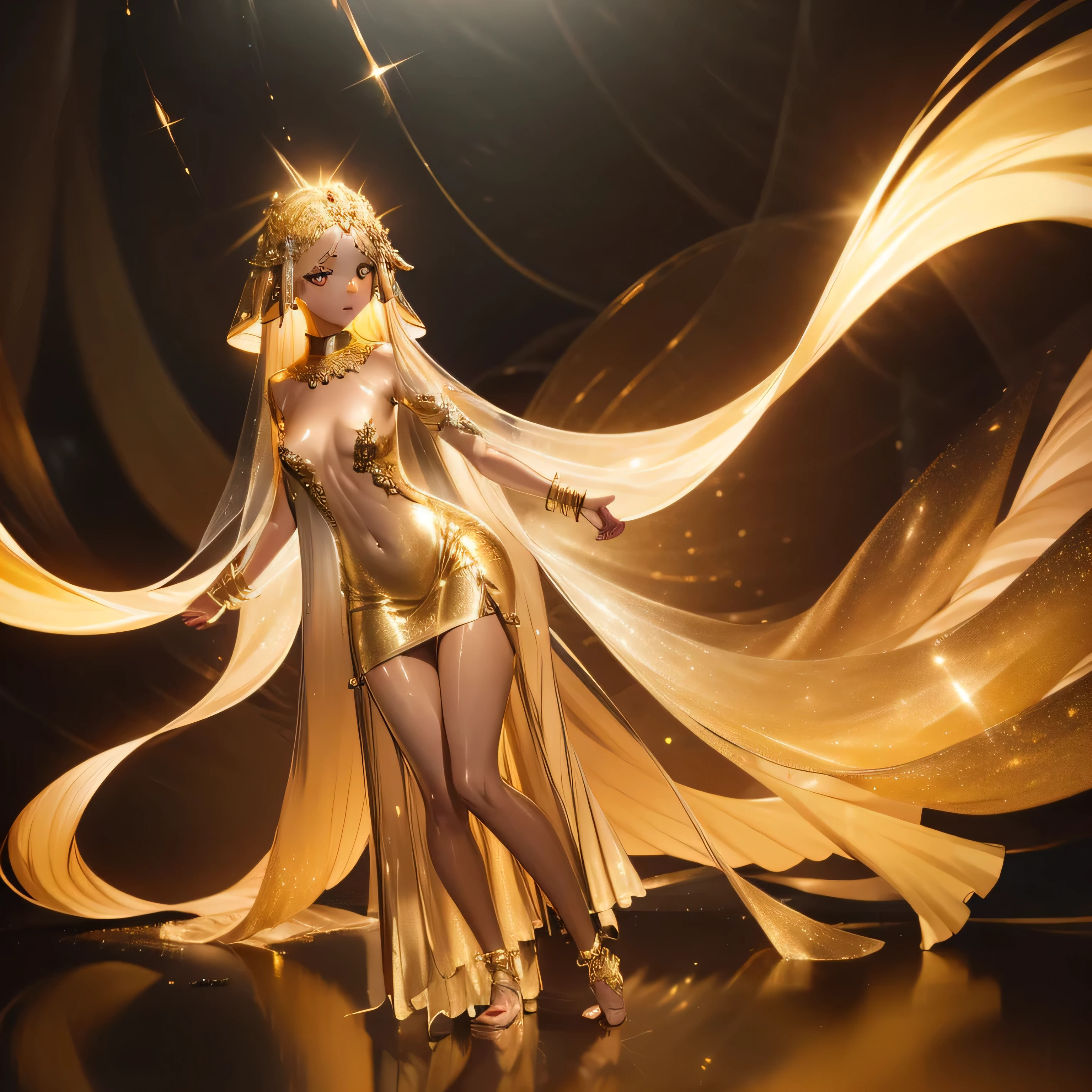 Girls in gold, almost transparent dresses, guru－Pselphy－, Full Body Shot