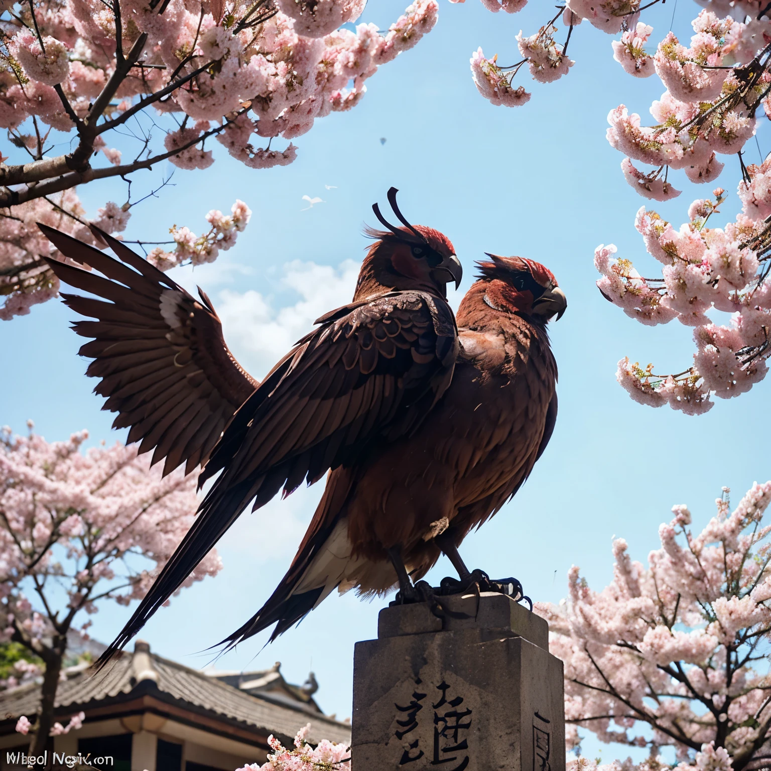 Garuda bird logo with cherry blossoms