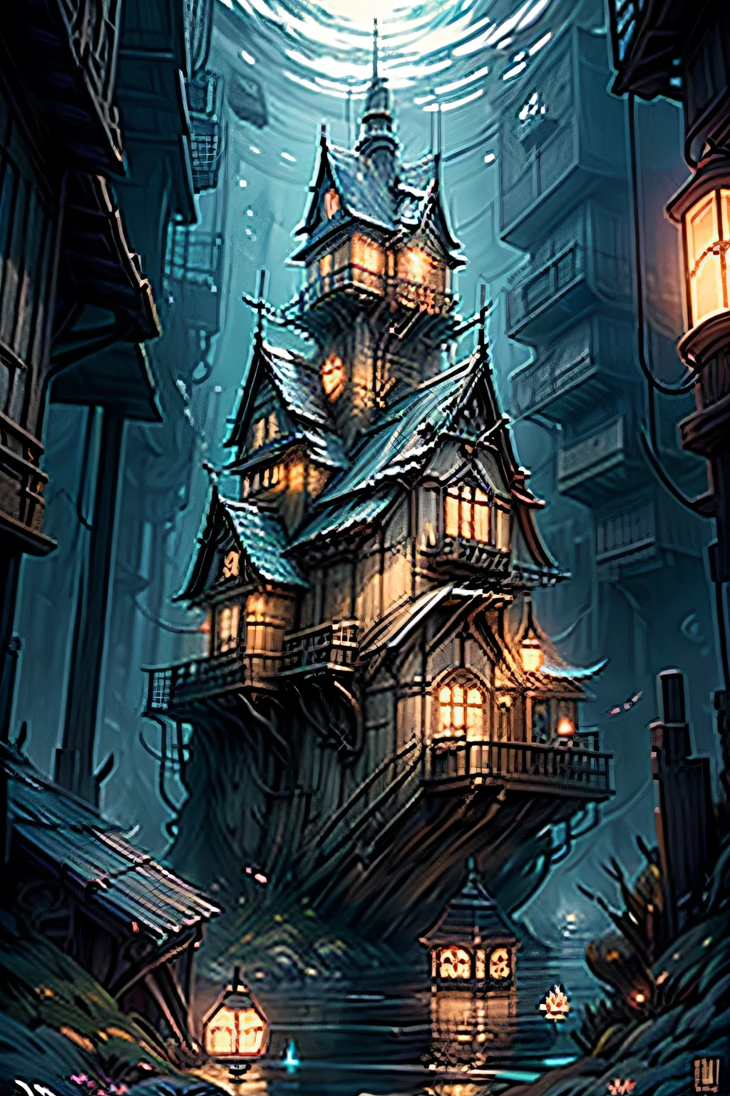 color (Fantasy: 1.2), (Hayao Miyazaki style), (Irregular Building Floating in the Sea), Patchwork Cottage, Floral decoration, Light, Concept art inspired by Andreas Rocha, Artstation Contest Winner, Fantasy art, (an underwater city), Ross Tran, light shaft, Realistic lighting, masterpiece, high quality, Beautiful graphics, Attention to detail, masterpiece, high quality, Beautiful graphics, Attention to detail,