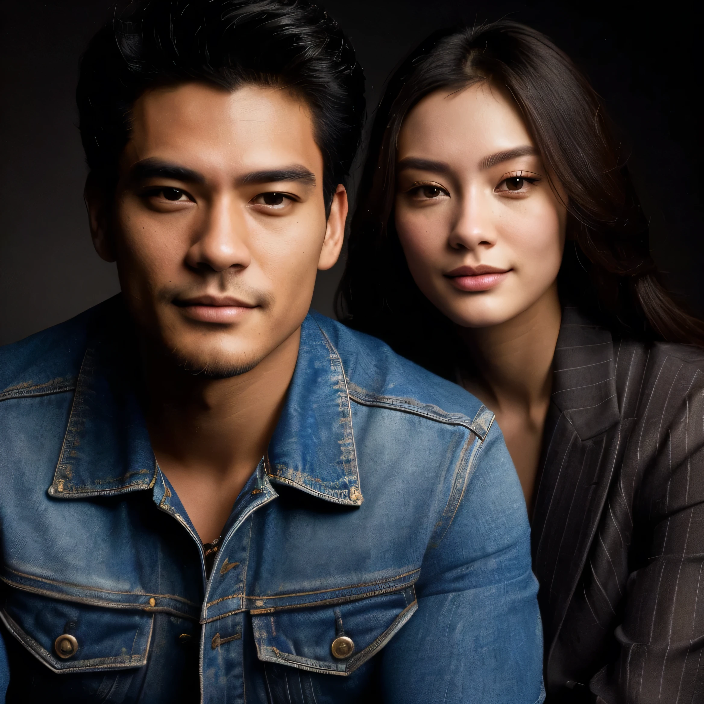 araffed image of a man and a woman posing for a picture, inspired by Adam Dario Keel, by Bernardino Mei, by Eddie Mendoza, inspired by Tadashi Nakayama, inspired by Genco Gulan, inspired by Jorge Jacinto, official, handsome face and beautiful face, by Willie Ito, photoshoot, rick dai, editorial model, bowater charlie and brom gerald
