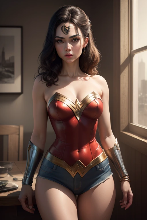 ((masterpiece, highest quality, Highest image quality, High resolution, photorealistic, Raw photo, 8K)), ((Extremely detailed CG unified 8k wallpaper)), Imagine a fusion between Marge Simpson and Wonder woman, The Simpson style, art by Matt Groening