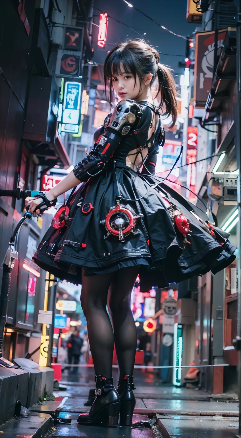 (masterpiece, best quality:1.2), (8k uhd, 16k, 32k, ultra high res), (photorealistic:1.37), (RAW photo), ultimate-realistic, ultimate-realistic details, ultimate-realistic texture, ultimate-intricate details, ultimate-realistic lighting, ultimate-realistic shadow, 1 japanese girl, ultimate-cute face, ultimate-RAW skin, ultimate-realistic eyes, (mechanical:1.4), (armor), full body, wide shot