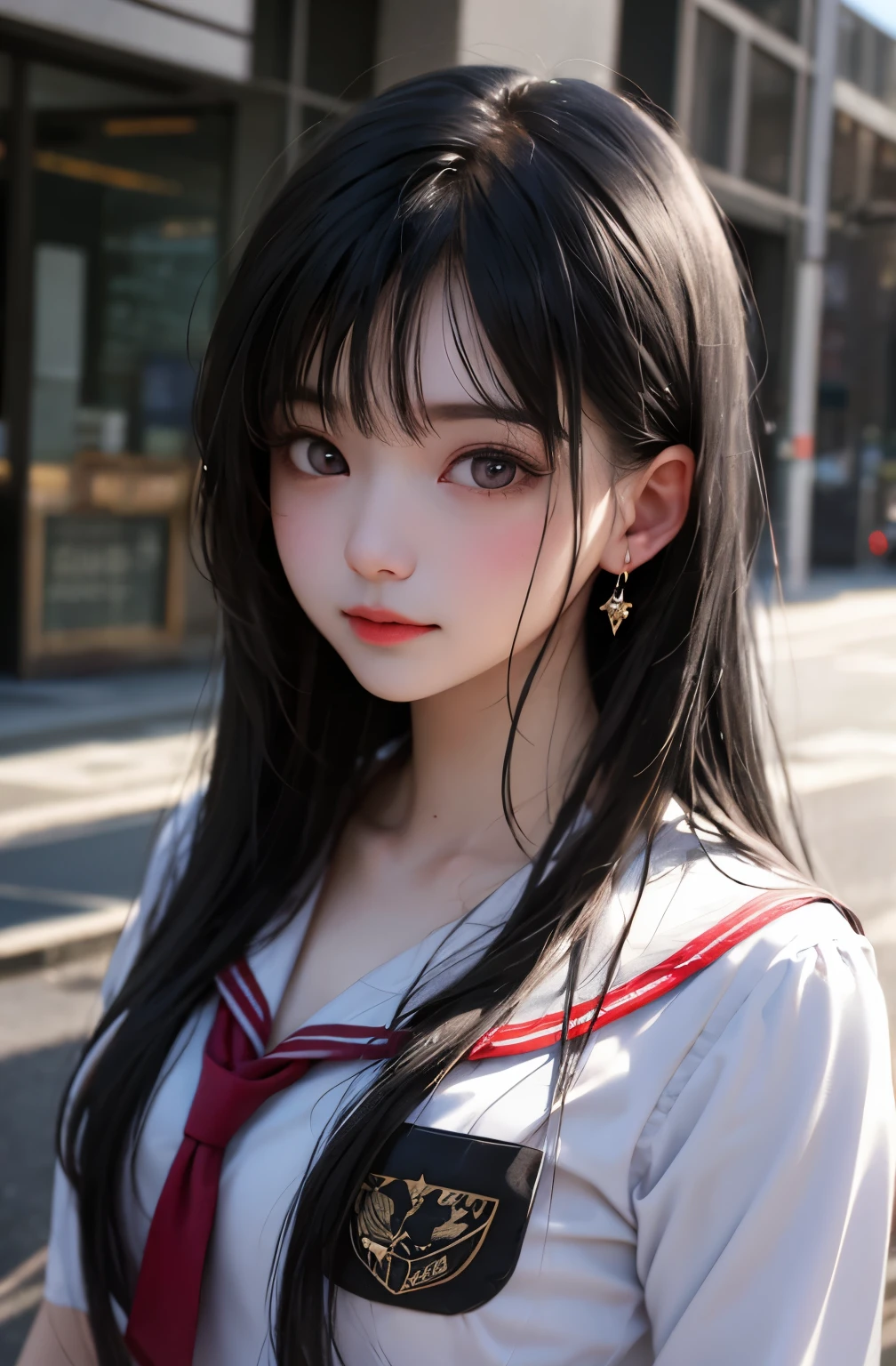 High school girl in sailor suit、Black Hair、bangs