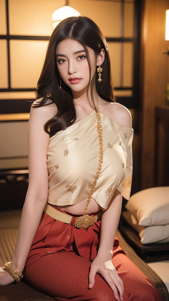 2 women, long hair cut, ((The ultimate beauty of Japan))、、beautiful facialres、(Big eyes:1.3), detailed lips, Beautiful eyes without details, Double eyelids, Long eyelashes、(Huge breasts, big, A gigantic Big breasts that everyoneat), (curve), Chapped lips, Beautiful orthodontics, red blush, A mesmerizing gaze、seductive smile, short brown bob, Masterpiece，（Long legs，Long legs），best quality，hyper detail，Enlightenment，Fine, detailed eyes and a detailed face.） allure：brown hair，(My hair is more than two meters long., Long hair that catches the eye, Beauty that comes from long hair), natural makeup，Random color clothes, round chest，looking at the audience，single，A MILF with a perfect body，military of background, Excellent lighting composition, Excellent light and shadow quality, little jewelry, Frayed clothes, The dress is not finished yet., not properly dressed, dynamic post, amazing gesture, professional, short skirt, Few pieces of clothing, Body Reveal, extra large breasts, The abdomen is white and smoothg breasts, Jeans shorts,