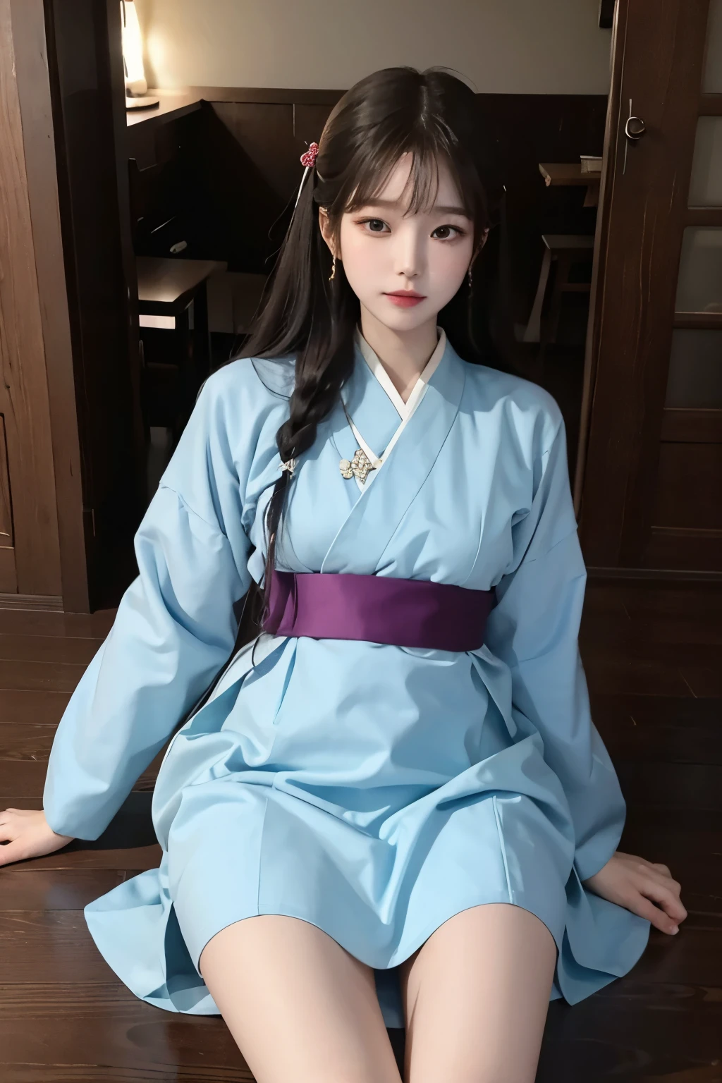 ((best quality)), ((masterpiece)), (detailed), 1 beautiful girl,a nice leg line, Looks like Jang Wonyoung,Hanbok style dress