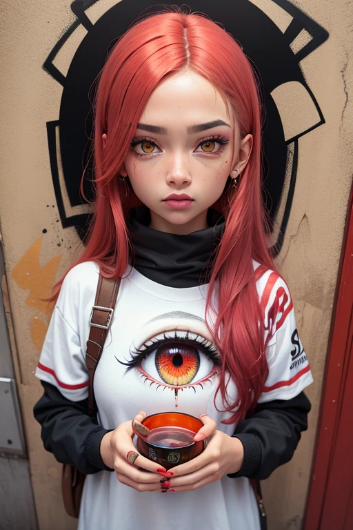 graffiti em uma parede com um vaso com olhos vermelhos, graffiti arte por Naza, reddit, arte de rua, um olho vermelho, large olhos vermelhos, arte urbana style, arte de rua:2, 3rd eye, Olhos vermelhos, the eye that sees everything, arte de rua, ( the eye that sees everything ), arte urbana, olhos vermelhos, the eye that sees everything, olho esquerdo vermelho