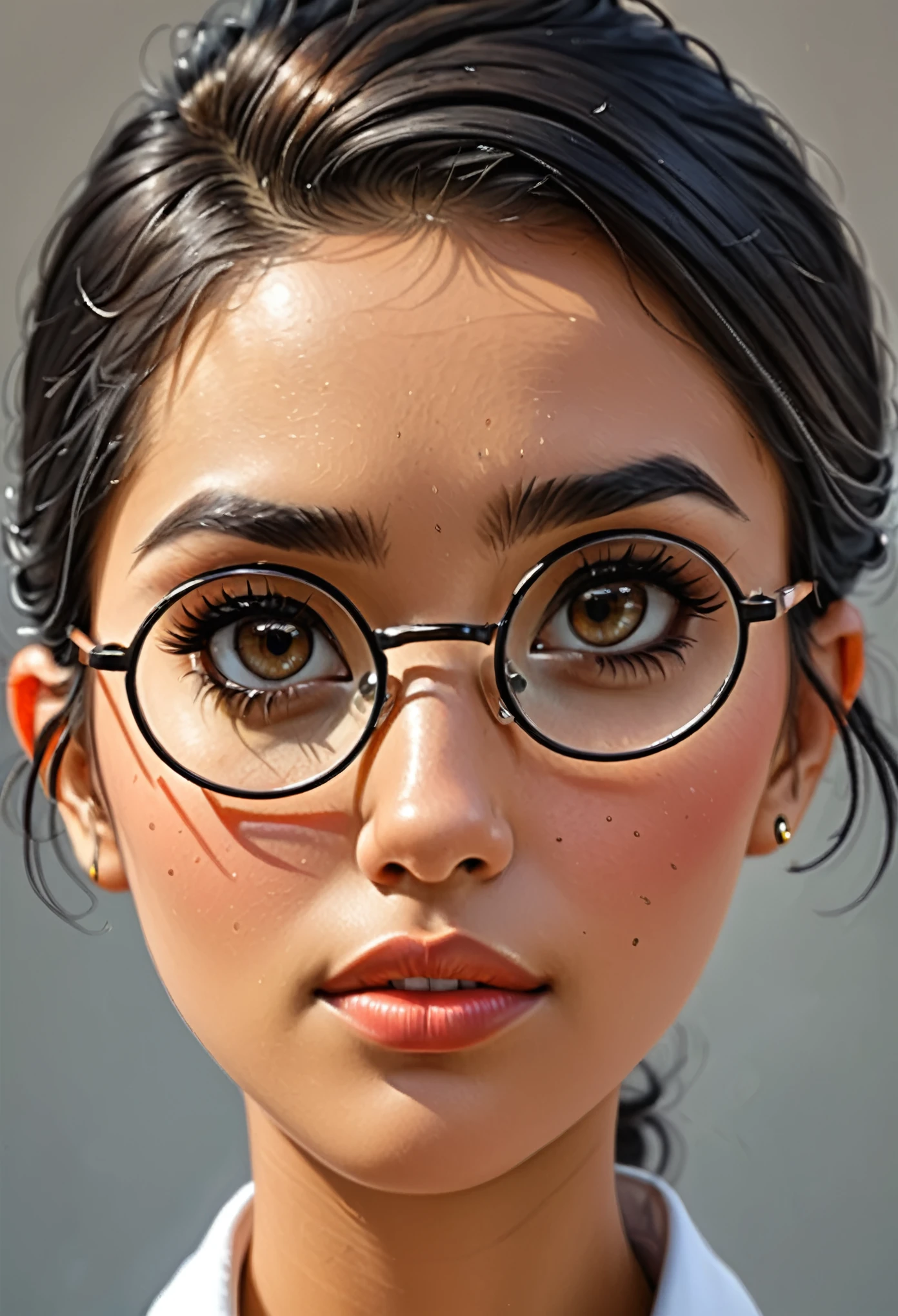 ((melhor qualidade)), ((trabalho de arte)), (detalhado), rosto perfeito, mulher, charismatic, cabelo loiro curto, olhos pretos, round glasses, uniforme de posto de gasolina