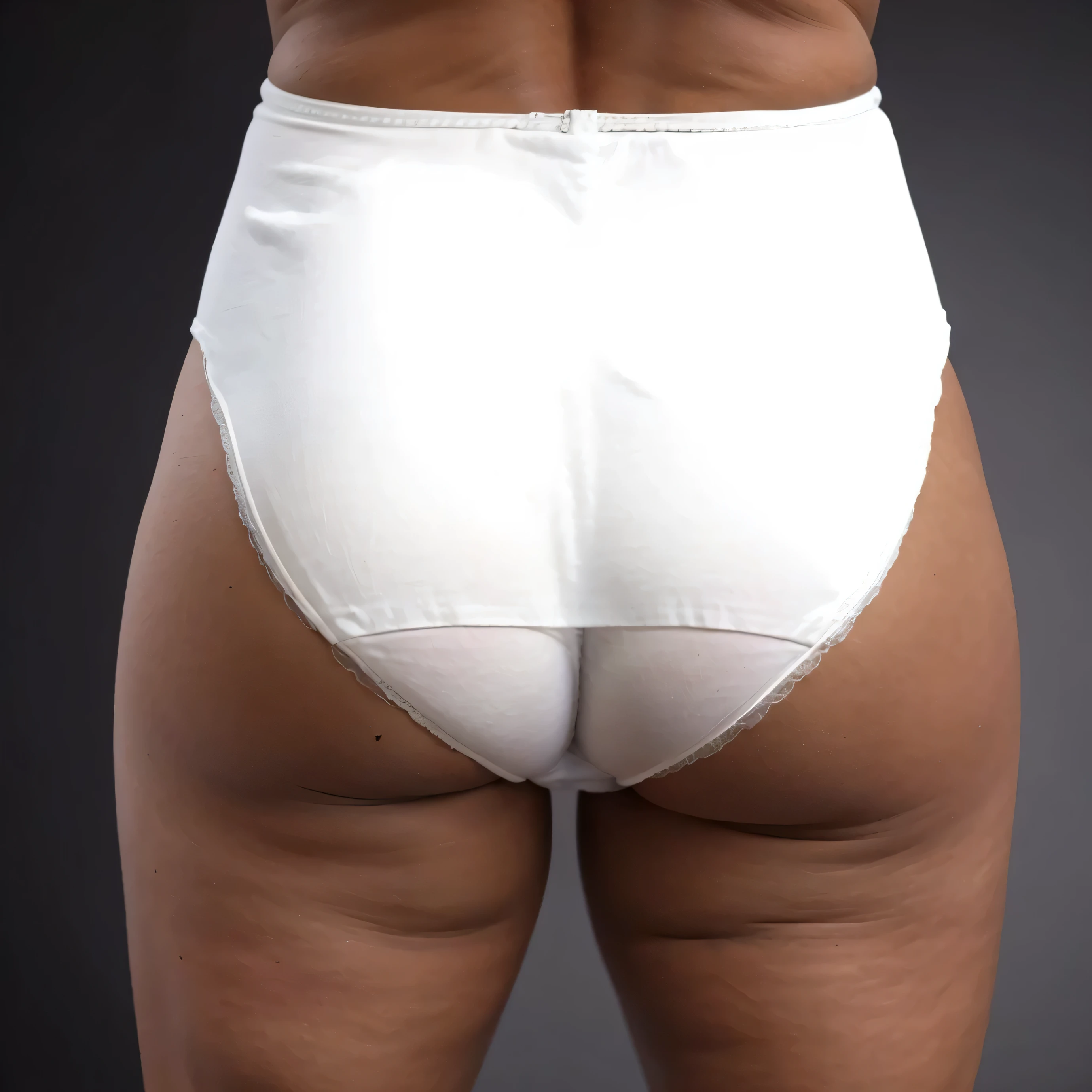 ((masterpiece, best quality)), ((((perfect anatomy)))), ((35 year old)), (((Curvy))), ((Black woman)), in ((white fullback cotton panties)), standing in front of a gradient background, (Back shot), (((Big booty))), (((photo realistic)))