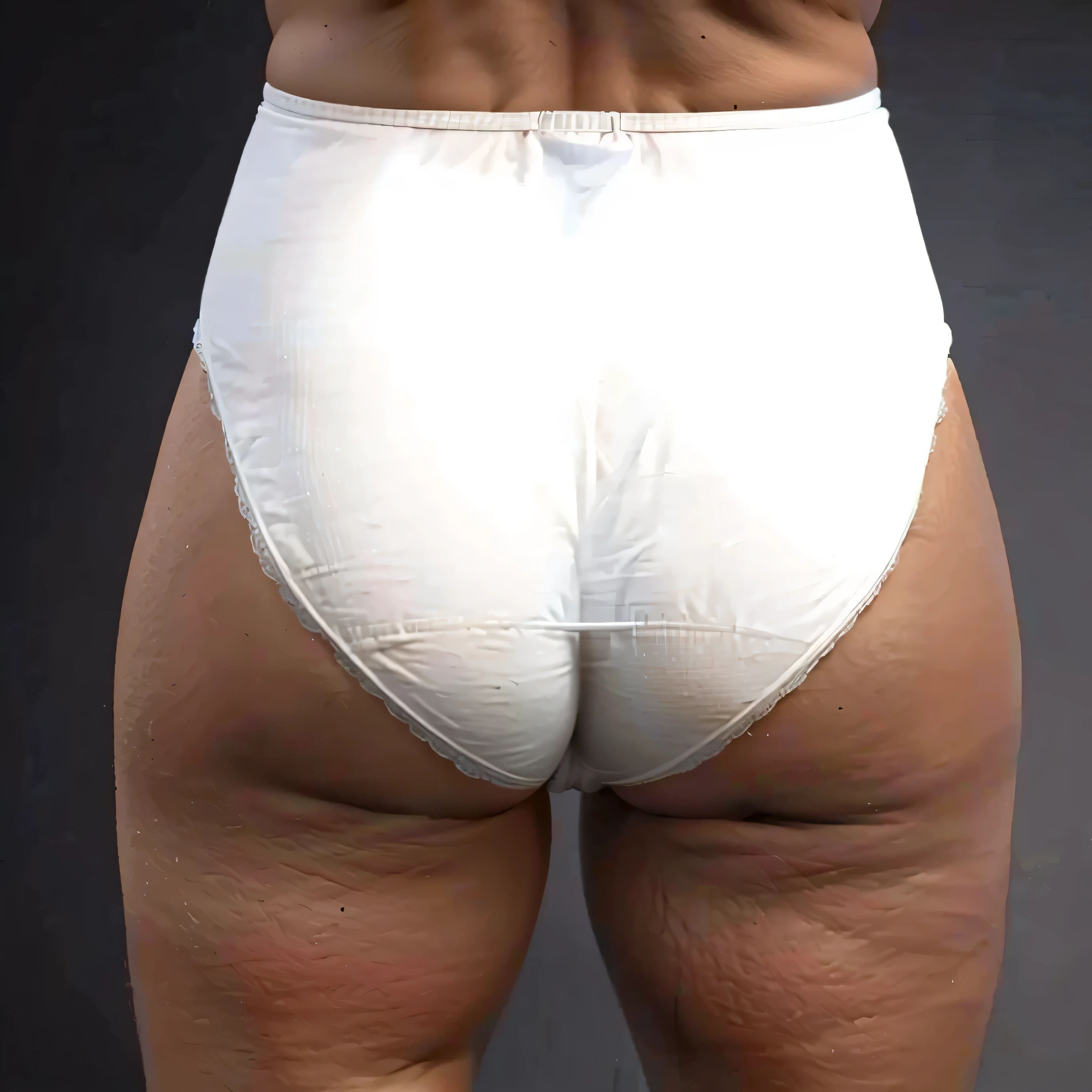 ((masterpiece, best quality)), ((((perfect anatomy)))), ((35 year old)), (((Curvy))), ((Black woman)), in ((white fullback cotton panties)), standing in front of a gradient background, (Back shot), (((Big booty))), (((photo realistic)))