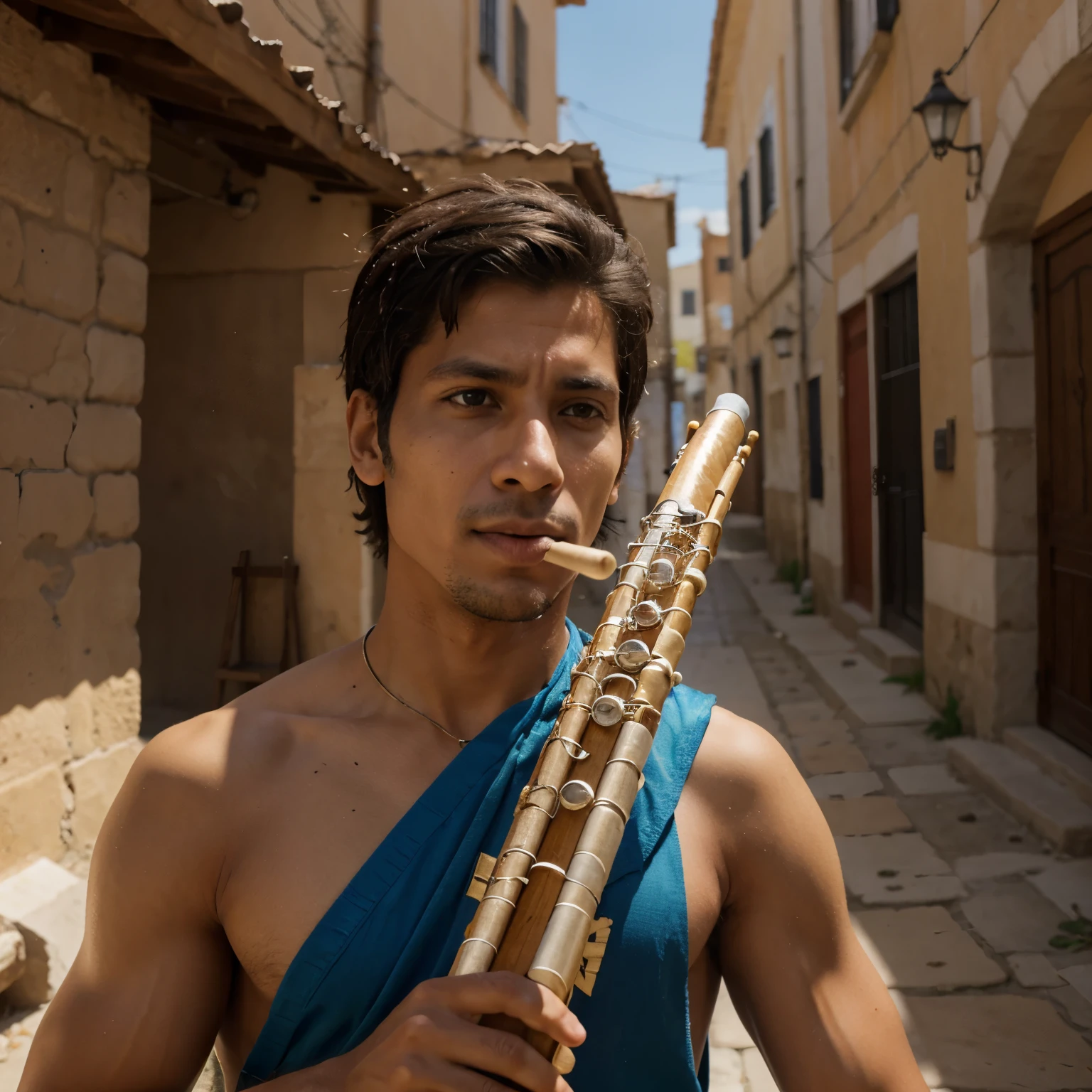 Tabasco man playing the flute with traditional costume