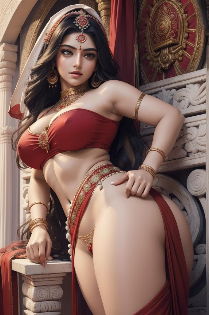 (masterpiece, top quality, best quality, official art, beautiful and aesthetic:1.2), (1woman), Indian goddess durga, wearing red and blue extreme tight saree, extreme detailed, gigantic shaggy breasts,highest detailed, voluptuous body, unity 8k wallpaper, ultra detailed, beautiful and aesthetic, beautiful, masterpiece, best quality, (body covered with white cream)