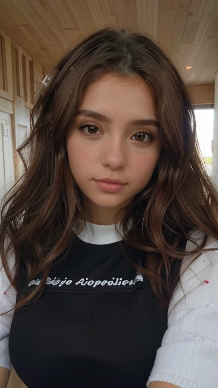 xoaeriel, a beautiful woman with brown wavy hair, ojos azules, nariz redonda, vistiendo un cohete de equipo,uniforme del equipo cohete,falda blanca,letra roja R,top corto,medias negras hasta el muslo,guantes negros hasta el codo,hiperealista