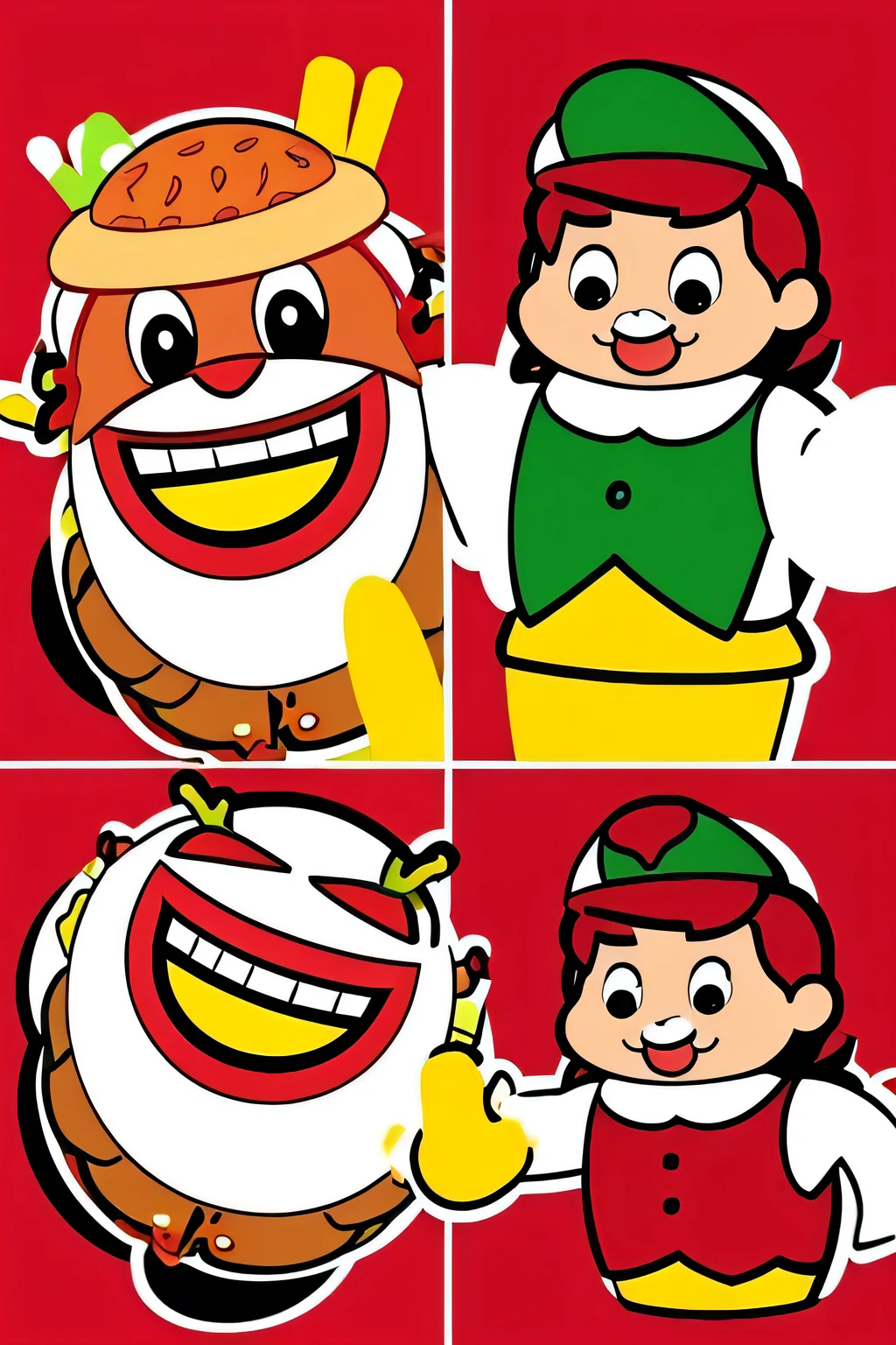 "The hamburger mascot defeats the pizza!"