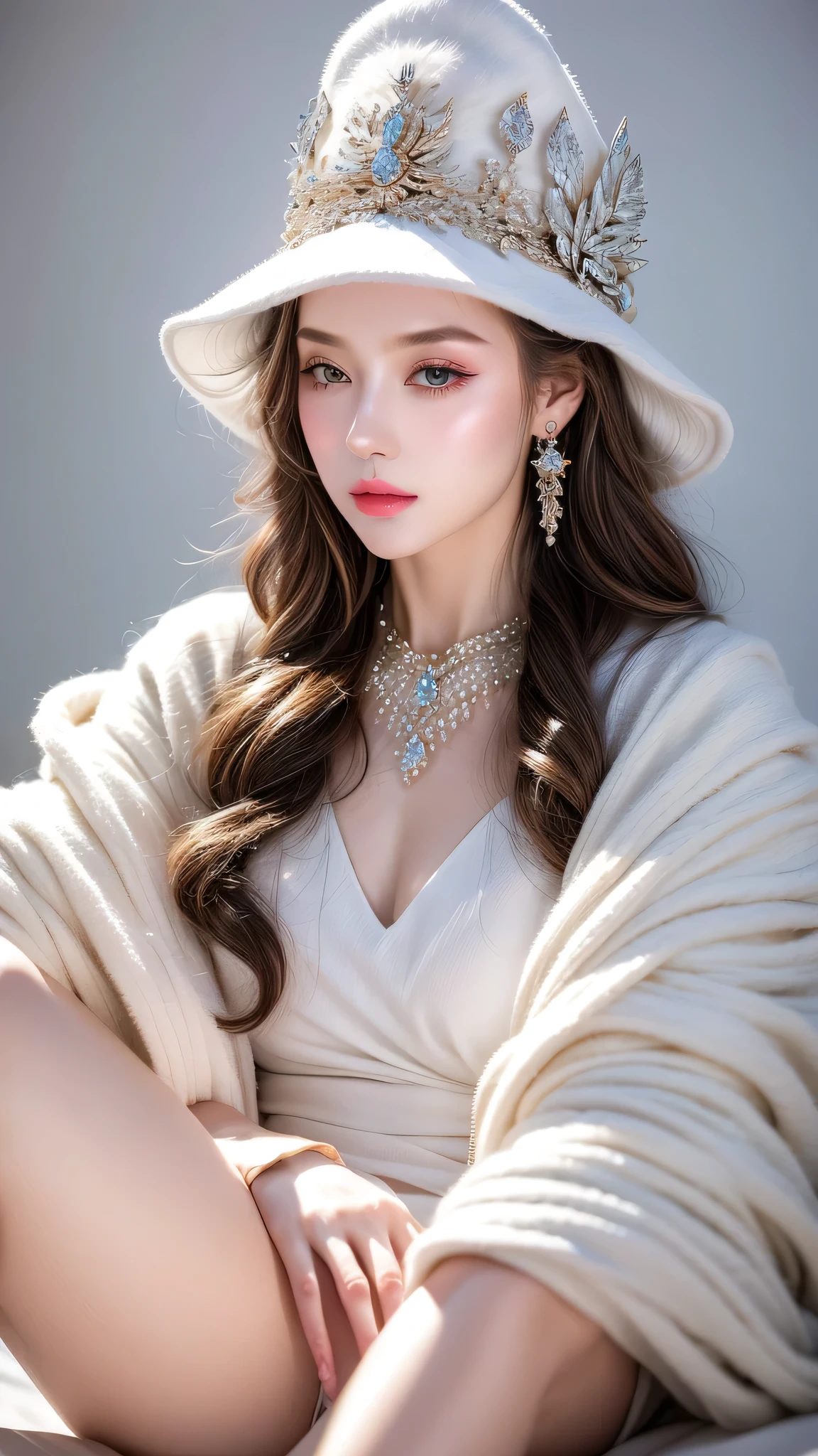 1 Girl, Mature female, masterpiece, , goddess,White witch hat,sitting
