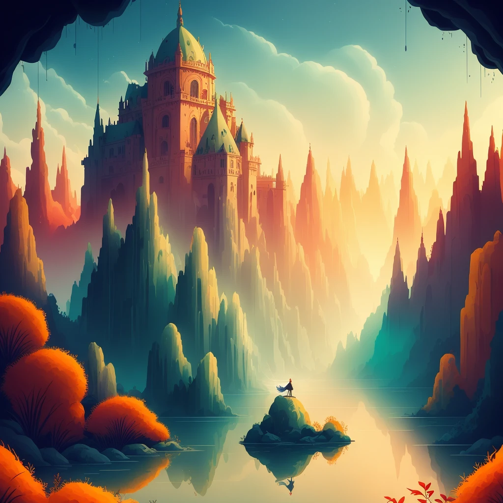 exquisite details, surreal atmosphere, ethereal beauty, vibrant colors, soft lighting, fantasy theme, mystical presence, delicate foliage, flowing hair, intricate patterns, dreamlike quality, captivating gaze, flat illustration
