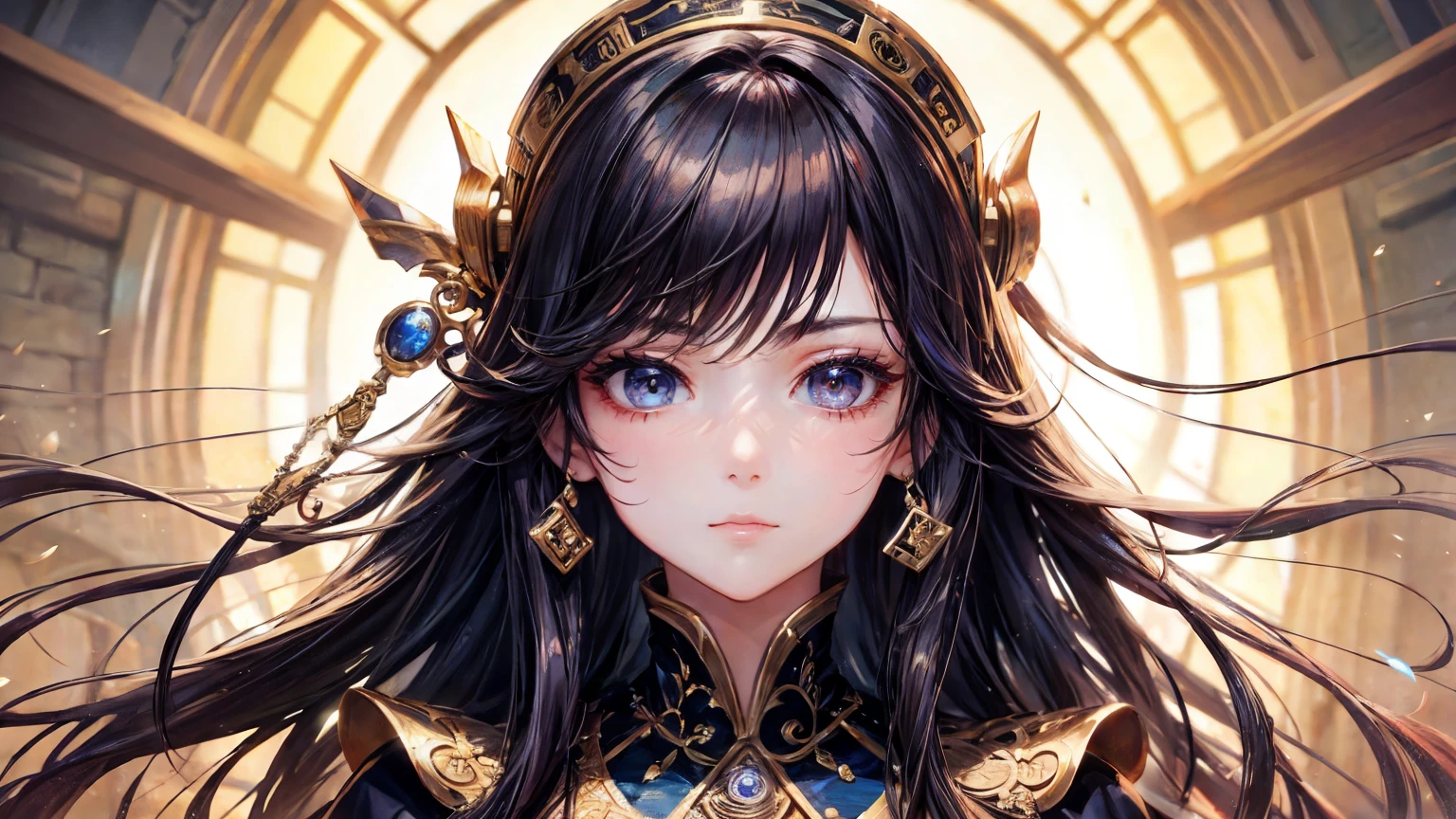 highest quality、Masterpiece、Ultra-high resolution、1 female、Age 25、The ultimate beauty、so beautiful、Shiny、Long Hair、Bright Eyes、white and bright skin、Small Face Beauty、solemn expression、steampunk outfit、Steampunk background、Super big 、Detailed, high-quality facial expression、Detailed and high quality hair、Detailed and high-quality eye depiction、