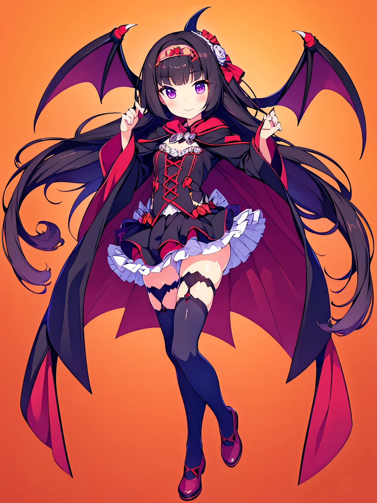 Beautiful gorgeous vampire girl great quality 4k black hair purple eyes gray wing Bat headband skin in full body vampire costume short skirt with halloween style stockings 🎃