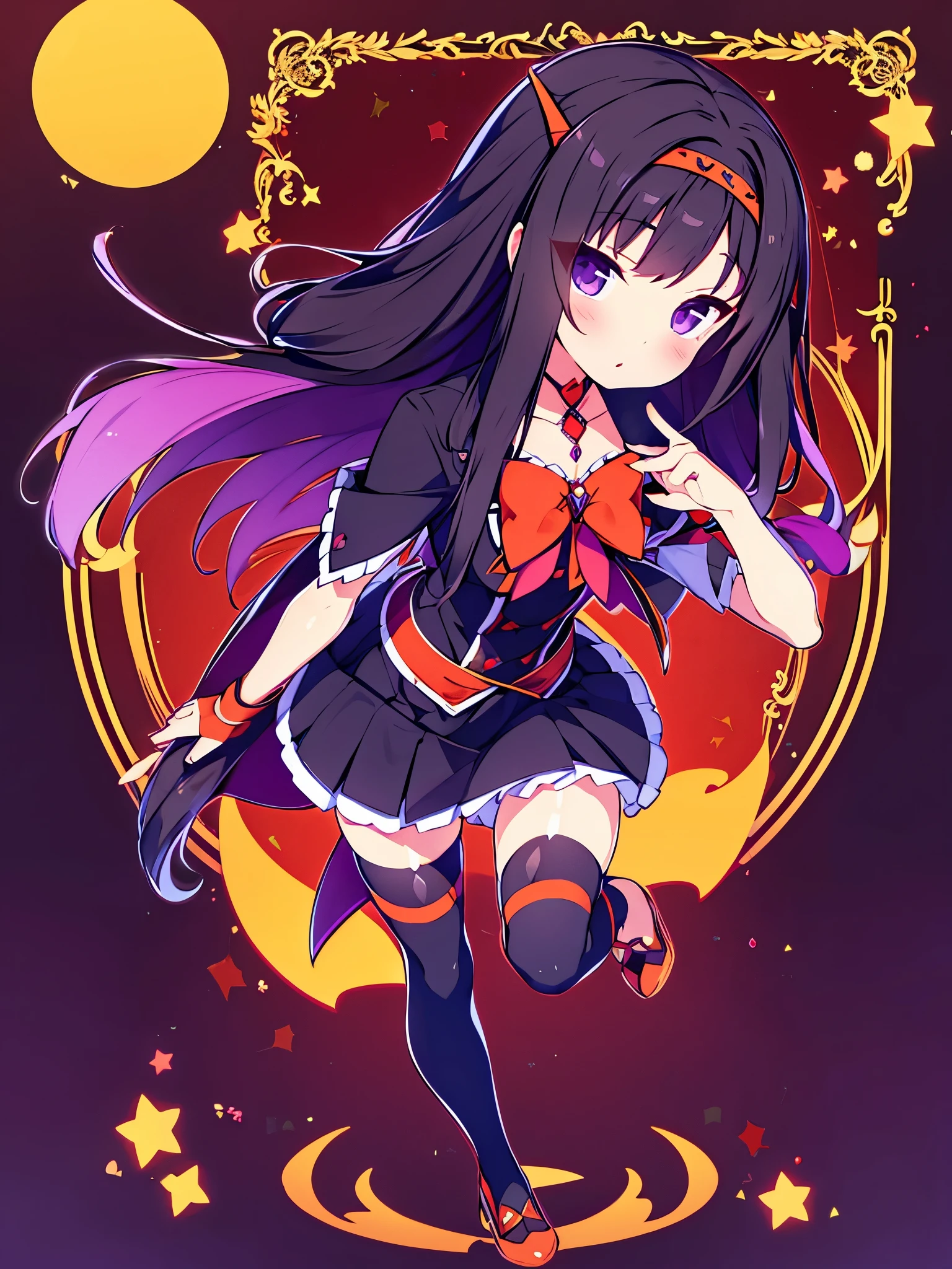 Beautiful gorgeous vampire girl great quality 4k black hair purple eyes gray wing Bat headband skin in full body vampire costume short skirt with halloween style stockings 🎃 