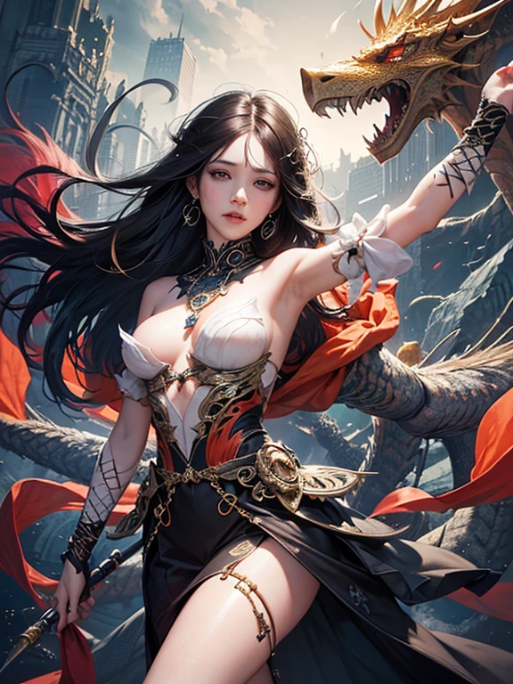 official art, unity 8k wallpaper, ultra detailed, beautiful and aesthetic, masterpiece, best quality, (zentangle, mandala, tangle, entangle), (fractal art:1.3) , 1girl, dragon queen, extremely detailed, dynamic angle, cowboyshot, the most beautiful form of chaos, elegant, a brutalist designed, vivid colours, romanticism, by james jean, roby dwi antono, ross tran, francis bacon, michal mraz, adrian ghenie, petra cortright, gerhard richter, takato yamamoto, ashley wood, atmospheric, ecstasy of musical notes, streaming musical notes visible
