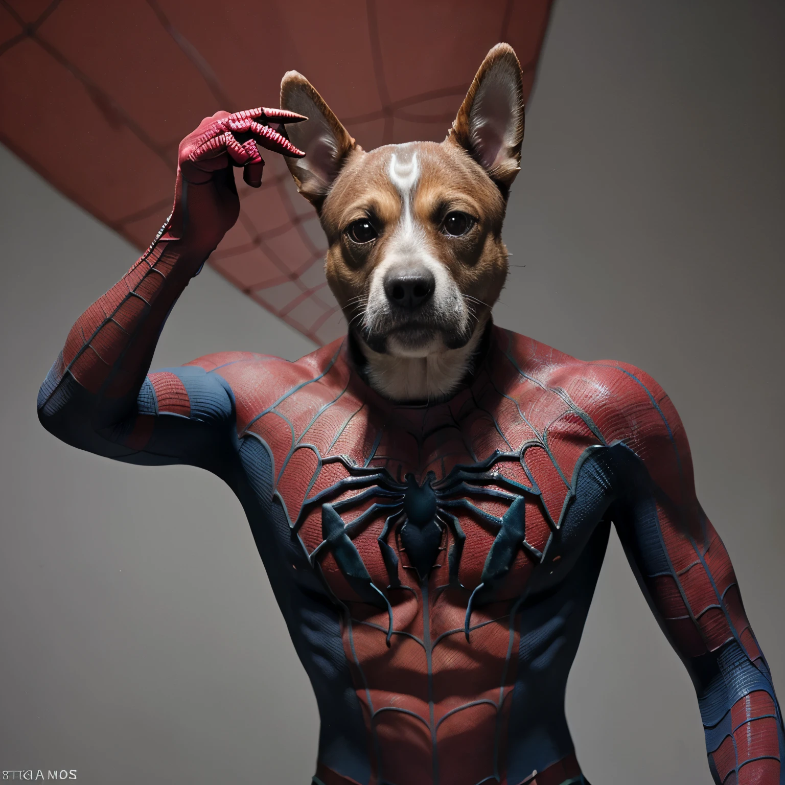 Imagen de un perro con un traje de spiderman