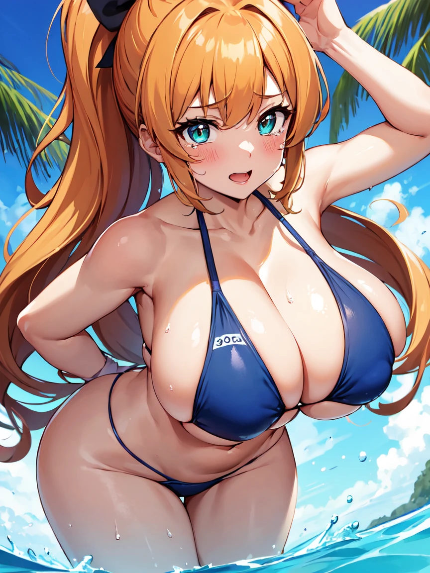 masterpiece,top-quality,serena cadenzavna eve,heroine of symphogear,1girl,solo,orange hair,long hair,ponytail,fluffy hair,turquoise eyes,beauty,very huge breasts,narrow waist,bust size is 120cm over,crying,sexy,soaked,seductive anime girl, oppai, biomechanical oppai,oppai proportions,Both hands are tied behind their backs and restrained,show oppai,put both hands behind her back,too much exposure swimsuit,micro bikini,swimsuit only,too much exposure swimsuit,micro bikini,swimsuit only,bust size is 120cm over,bust size is 120cm over,too much exposure swimsuit,micro bikini,swimsuit only,Both hands are tied behind their backs and restrained,show oppai,put both hands behind her back,show oppai,put both hands behind her backvery huge breasts,very huge breasts,bust size is 120cm over,too much exposure swimsuit,micro bikini,swimsuit only,Both hands are tied behind their backs and restrained,show oppai,very huge breasts,bust size is 120cm over,too much exposure swimsuit,micro bikini,swimsuit only,Both hands are tied behind their backs and restrained,show oppai,very huge breasts,where water collects,let your hair down,let your hair down