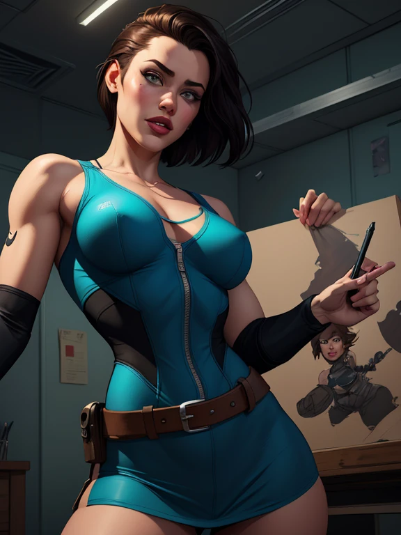 Personagem mulher estilo atompunk Fallout 4 cabelos pretos atriz Ella Purnell com marcas de guerras Imagem de desenho animado de uma mulher .Ilustracaoo estilo desenho animado, estilo de arte dos desenhos animados, estilo de arte dos desenhos animados, digital illustration style, estilo atompunk design de personagens altamente detalhado, arte digital detalhada coragem,actress Ella Purnell with black hair slim body Forest fan art, Design de cabelos pretos personagens de retrato, beautiful digital illustration, retrato de alta qualidade, Arte em quadrinhos, s . Eyelined eyes, medium bust and wonderful sexy clothes. image expression of sexual desire from waist to head illustration atompunk style Fallout 4 The perspective is from below, enfatizando a majestade e o poder da Gigante."atriz Ella Purnell cabelos pretos um close up de uma mulher com um vestido vermelho segurando uma arma, artgerm julie bell beeple, glamorosa Jill Valentine, inspirado em Raymond Swanland, Resident Evil, Artgerm Craig Mullins, Cutesexyrobutts, inspirado em Marek Okon, estilo de Raymond Swanland, Resident Evil inspired, Artgerm detalhadoum close up de uma mulher com um vestido vermelho segurando uma arma, artgerm julie bell beeple, glamorosa Jill Valentine, inspirado em Raymond Swanland, Resident Evil, Artgerm Craig Mullins, Cutesexyrobutts, inspirado em Marek Okon, estilo de Raymond Swanland, Resident Evil inspired, Artgerm detailedstyle Cartoon style digital illustration GTA style