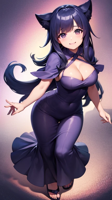 looking at viewer crazy eyes crazy smile full body furude cleavage