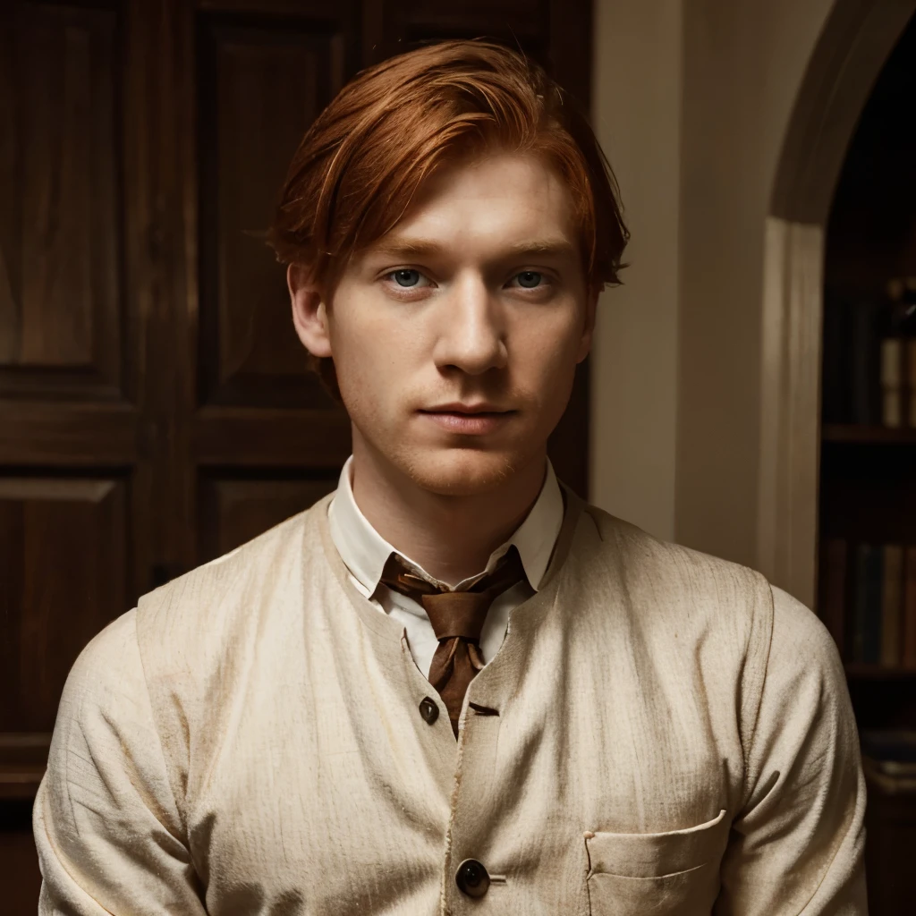 1930 american man, 1930 portrait, redhair man, ginger hair, Domhnall Gleeson, clear skin, 1930 photo style, 1930 portrait style, 1930 phot filter, aristocratic clothes